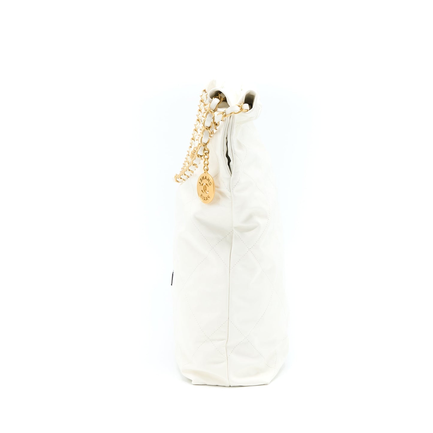 Chanel 22 Calfskin Brushed GHW Microchip White Handbag