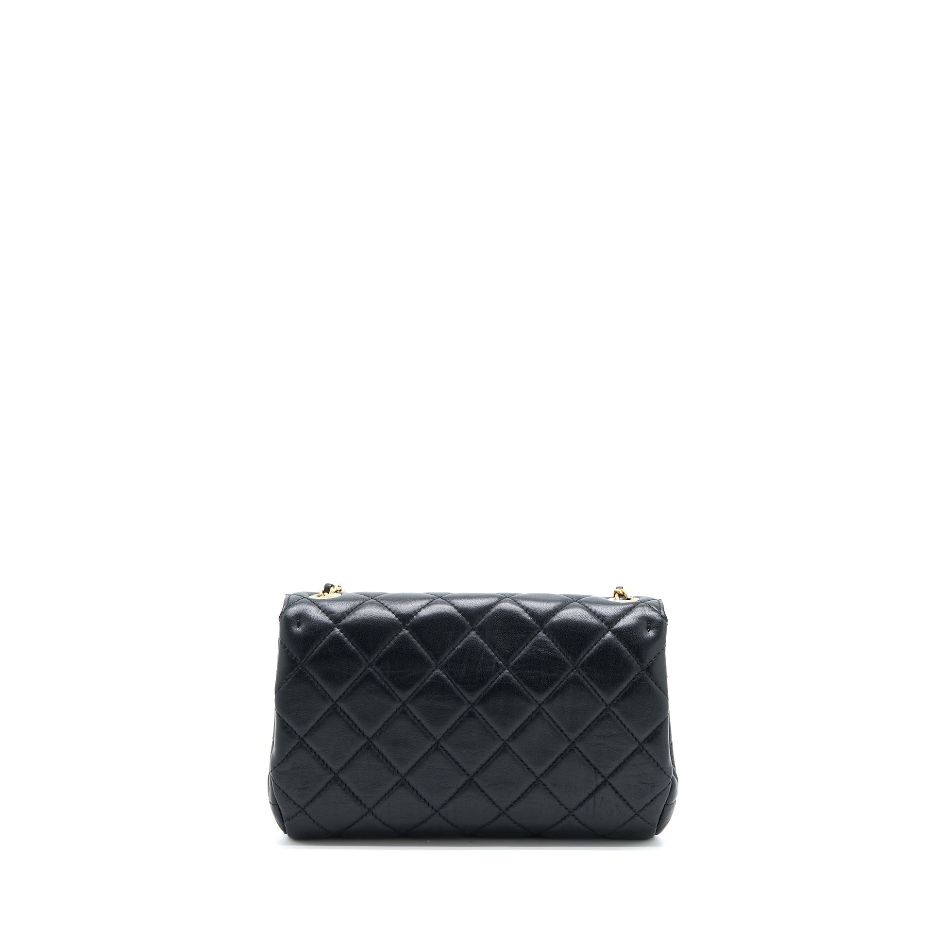 Chanel CC Logo Flap Lambskin Hardware Microchip Multicolour Black Shoulder Bag