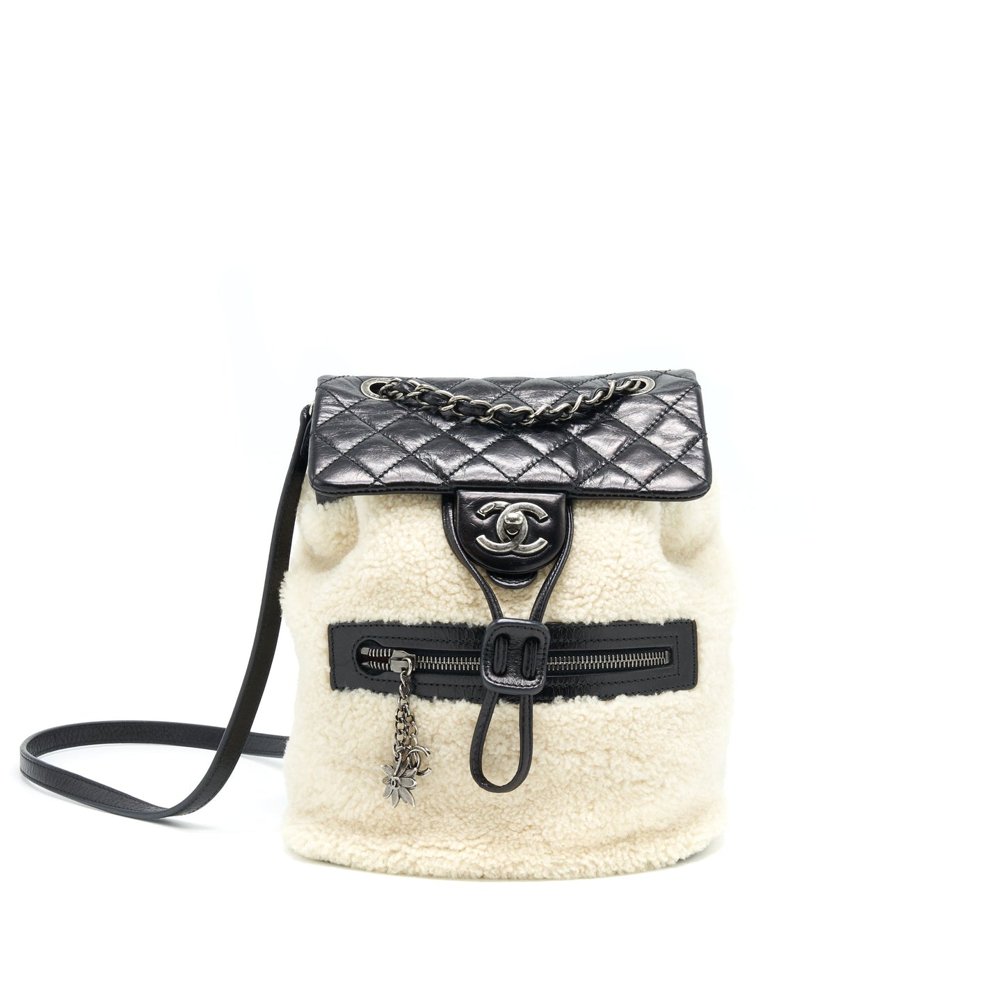 Chanel Mountain Backpack Shearling Quilted Calfskin Ruthenium Small