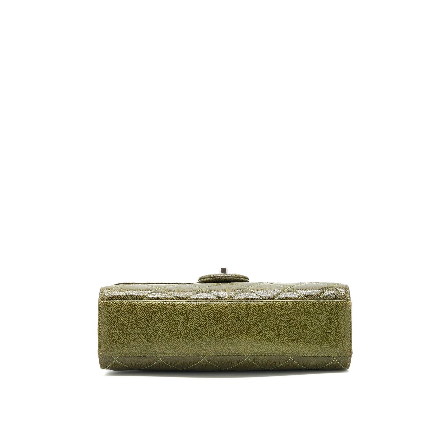Chanel Quilted Grained Calfskin Flap Olive ruthenium Green Shoulder Bag