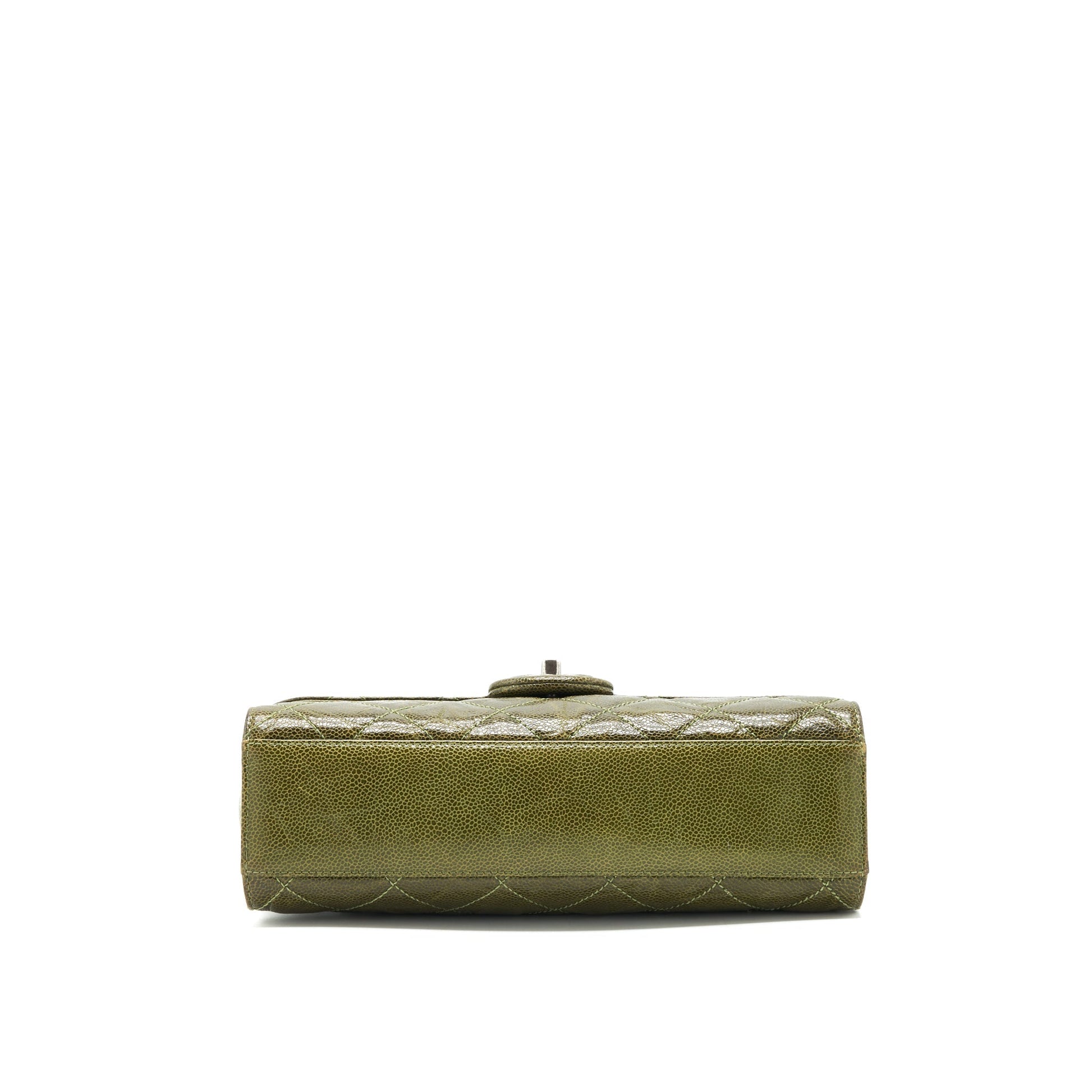 Chanel Quilted Grained Calfskin Flap Olive ruthenium Green Shoulder Bag