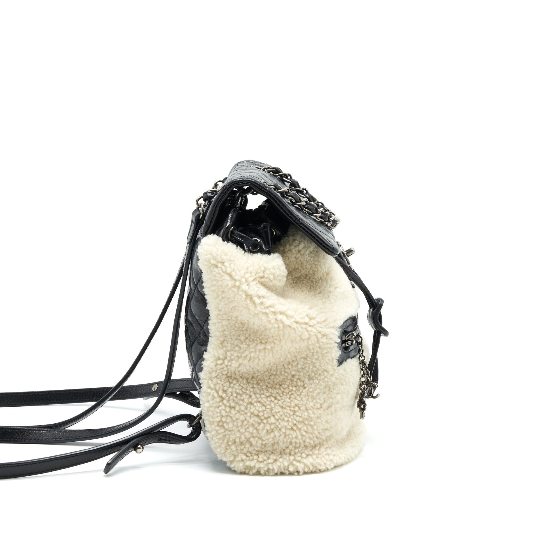 Chanel Mountain Backpack Shearling Quilted Calfskin Ruthenium Small