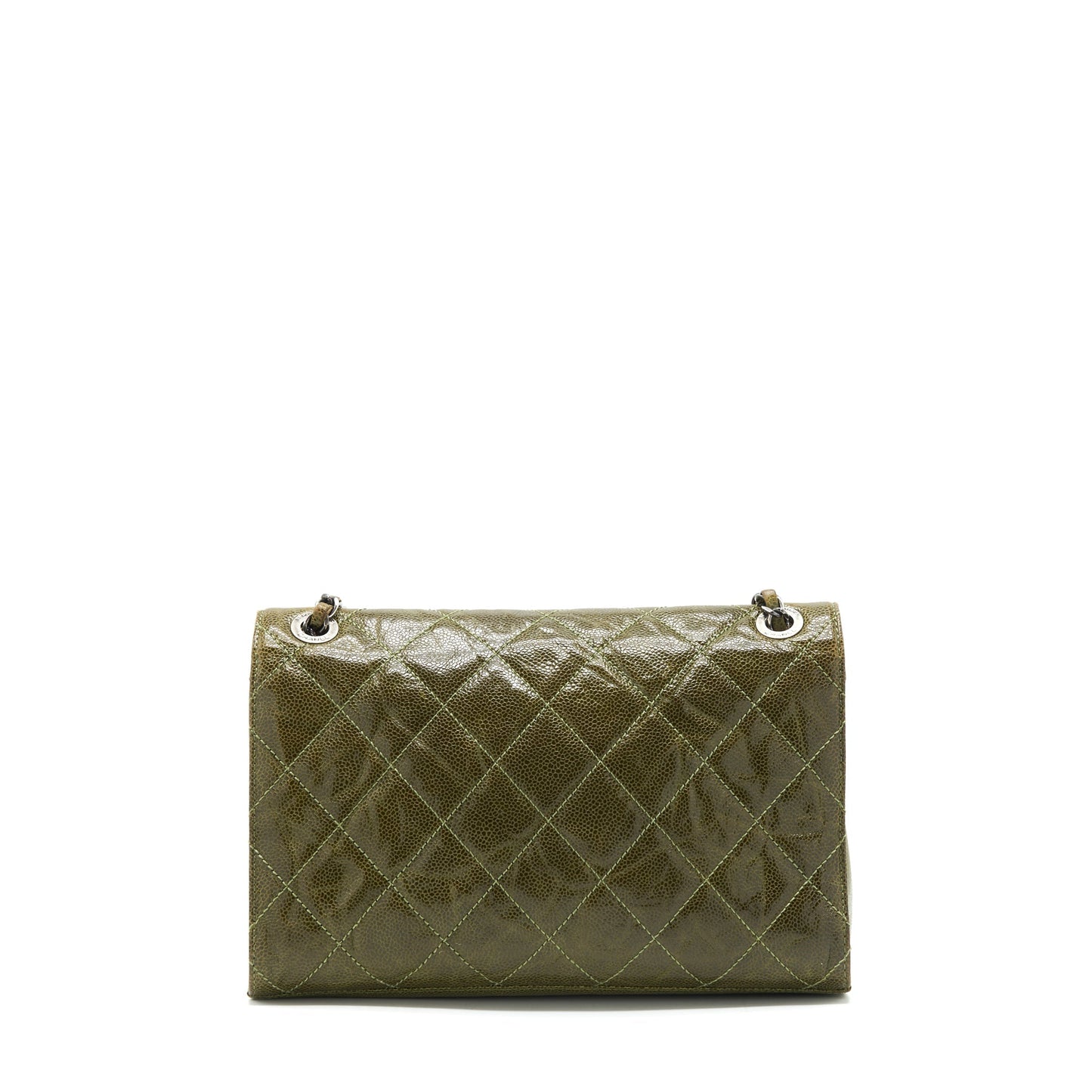 Chanel Quilted Grained Calfskin Flap Olive ruthenium Green Shoulder Bag