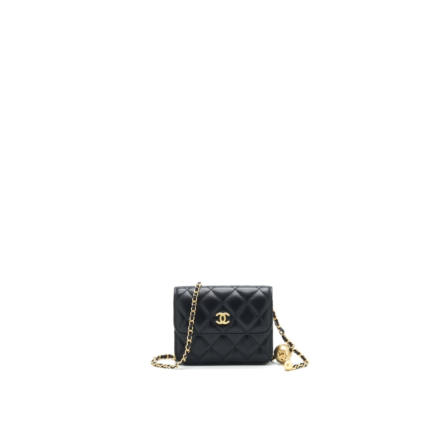 Chanel Pearl crush Belt coins Purse Card Black Wallet Case