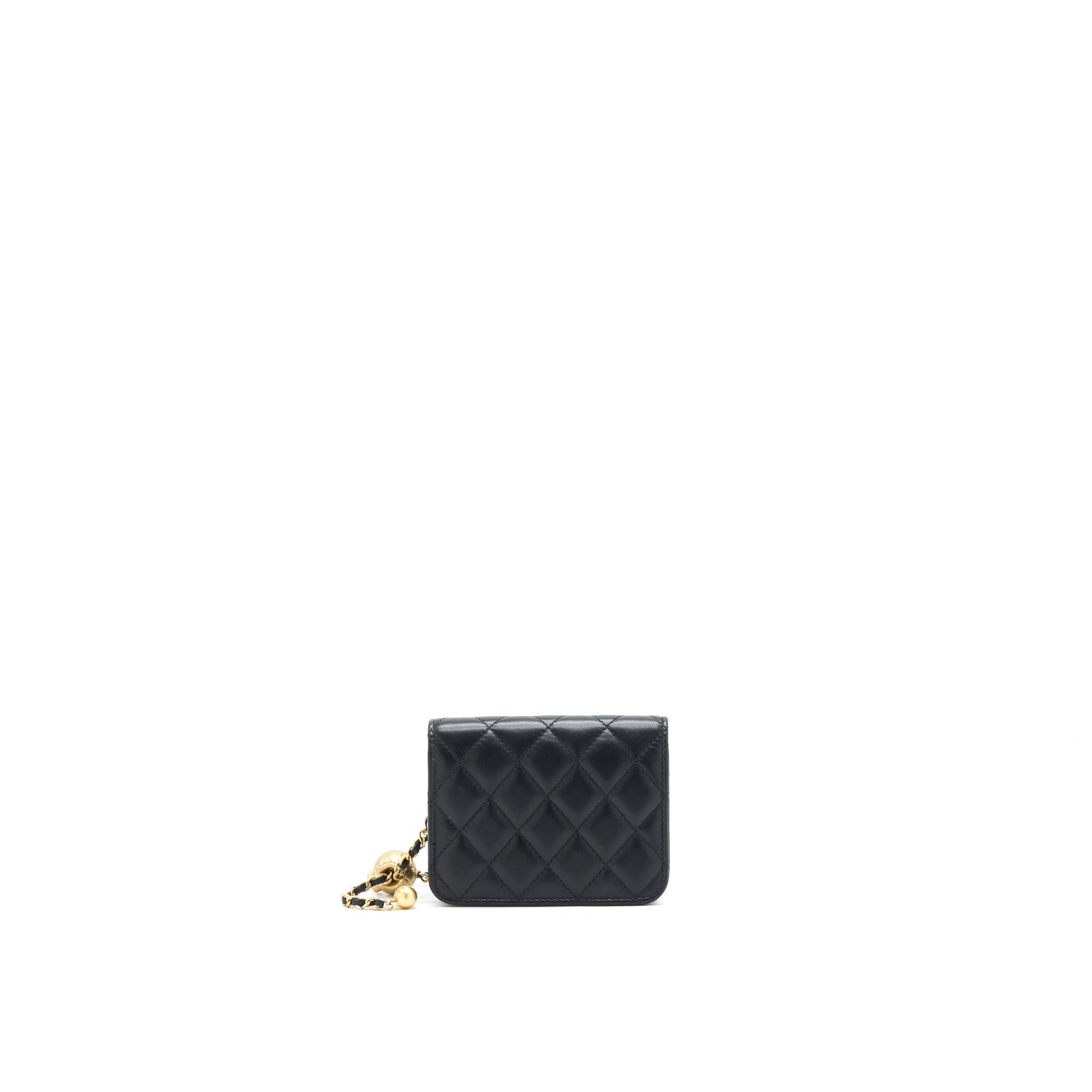 Chanel Pearl crush Belt coins Purse Card Black Wallet Case