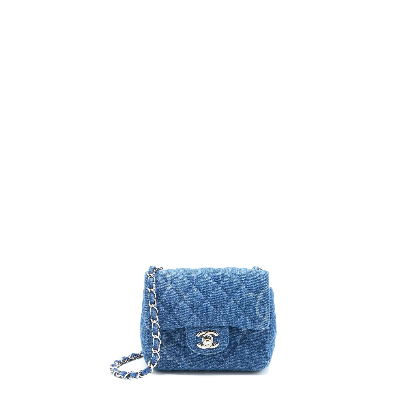 Chanel 20B Square Flap CC Print Denim Blue Shoulder Bag Blue Shw