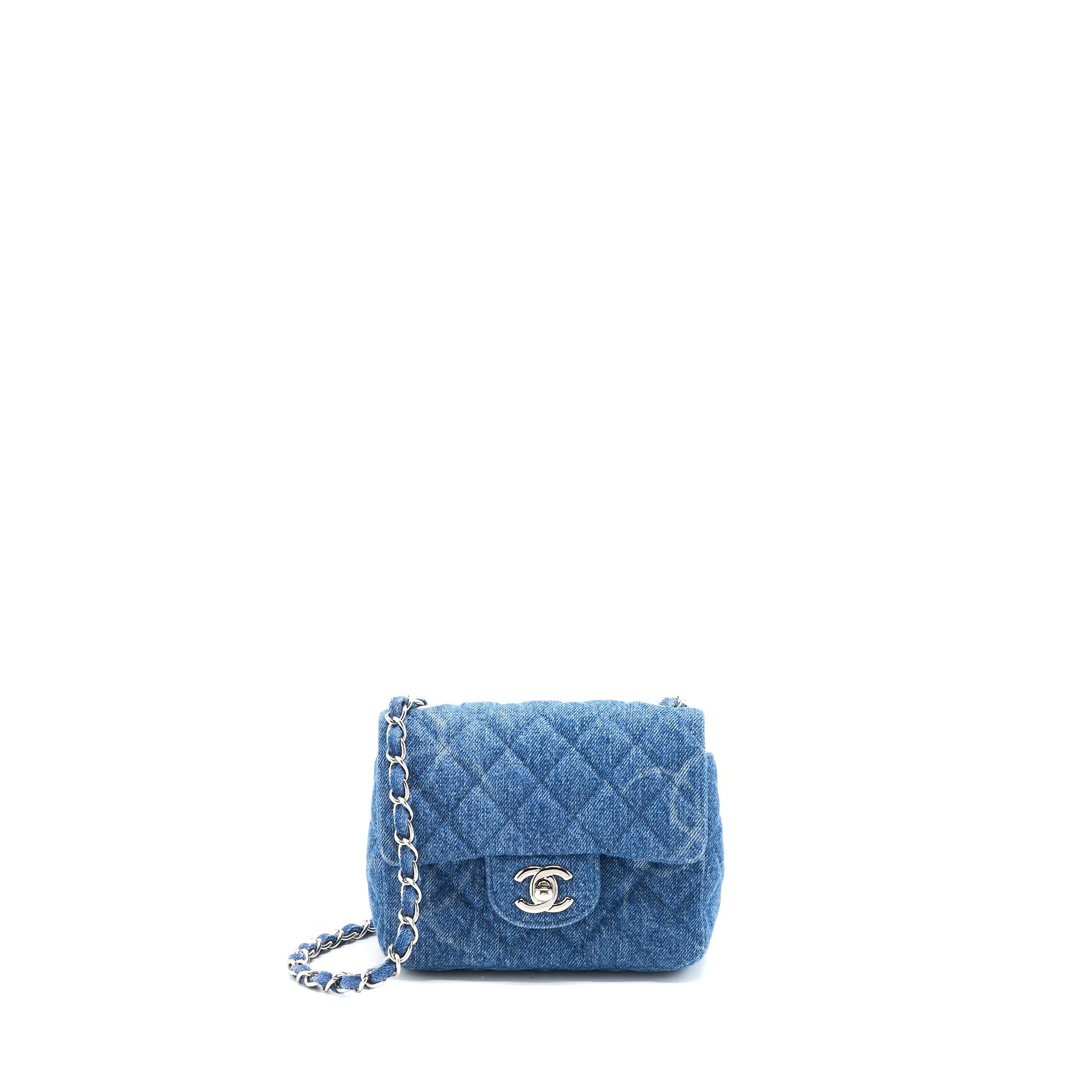 Chanel 20B Square Flap CC Print Denim Blue Shoulder Bag Blue Shw
