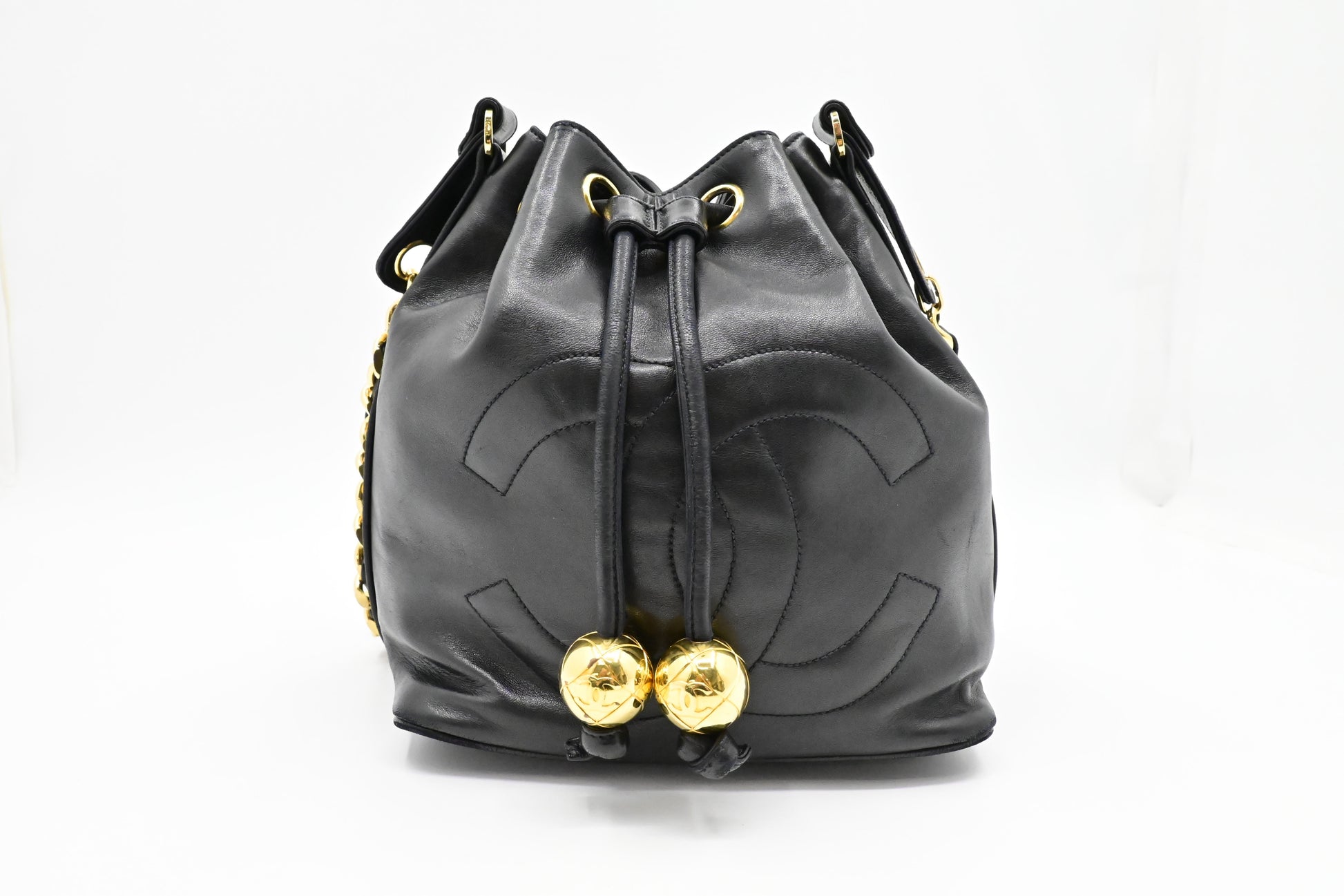 Chanel Drawstring Bucket Black Leather Jewelry