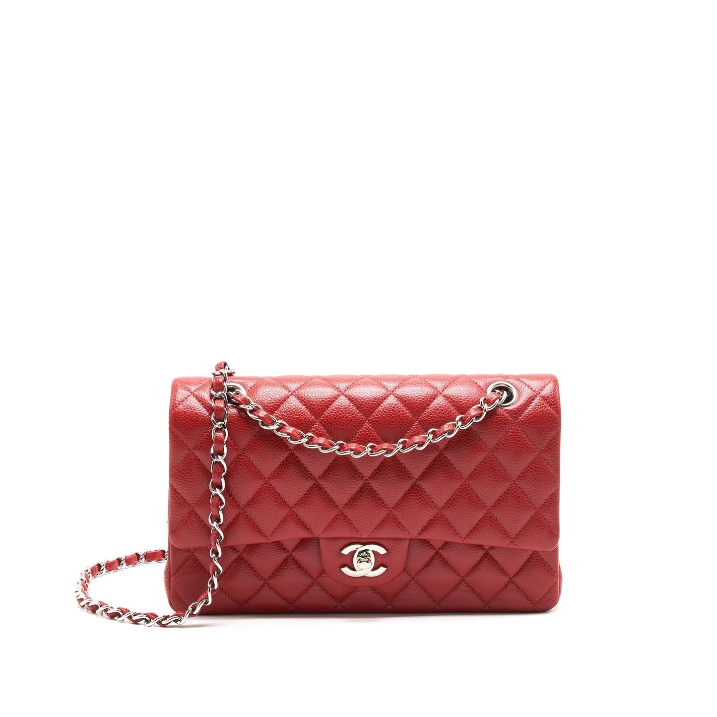 Chanel Classic Double Flap Caviar SHW Red Handbag