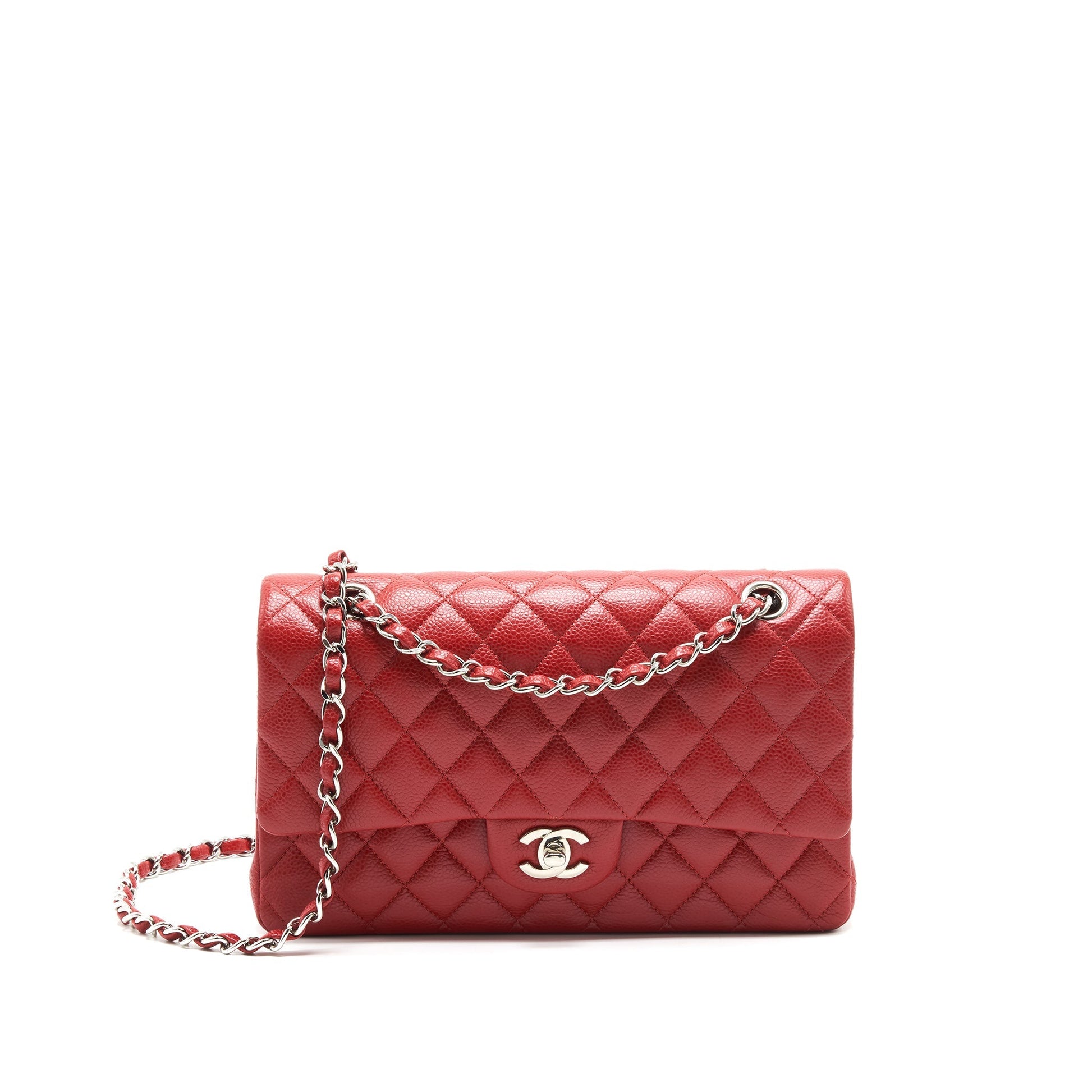 Chanel Classic Double Flap Caviar SHW Red Handbag