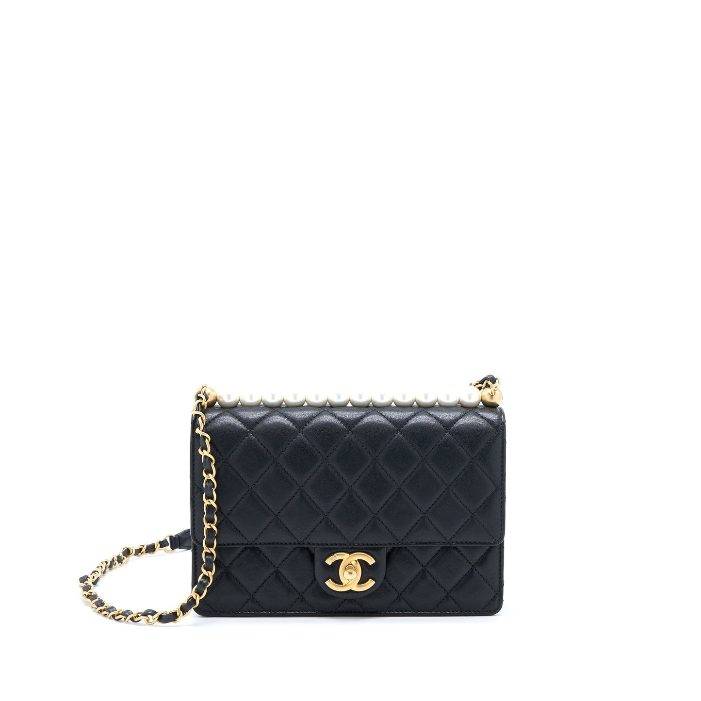 Chanel Quilted Flap Pearl Lambskin Brushed GHW Black Shoulder Bag