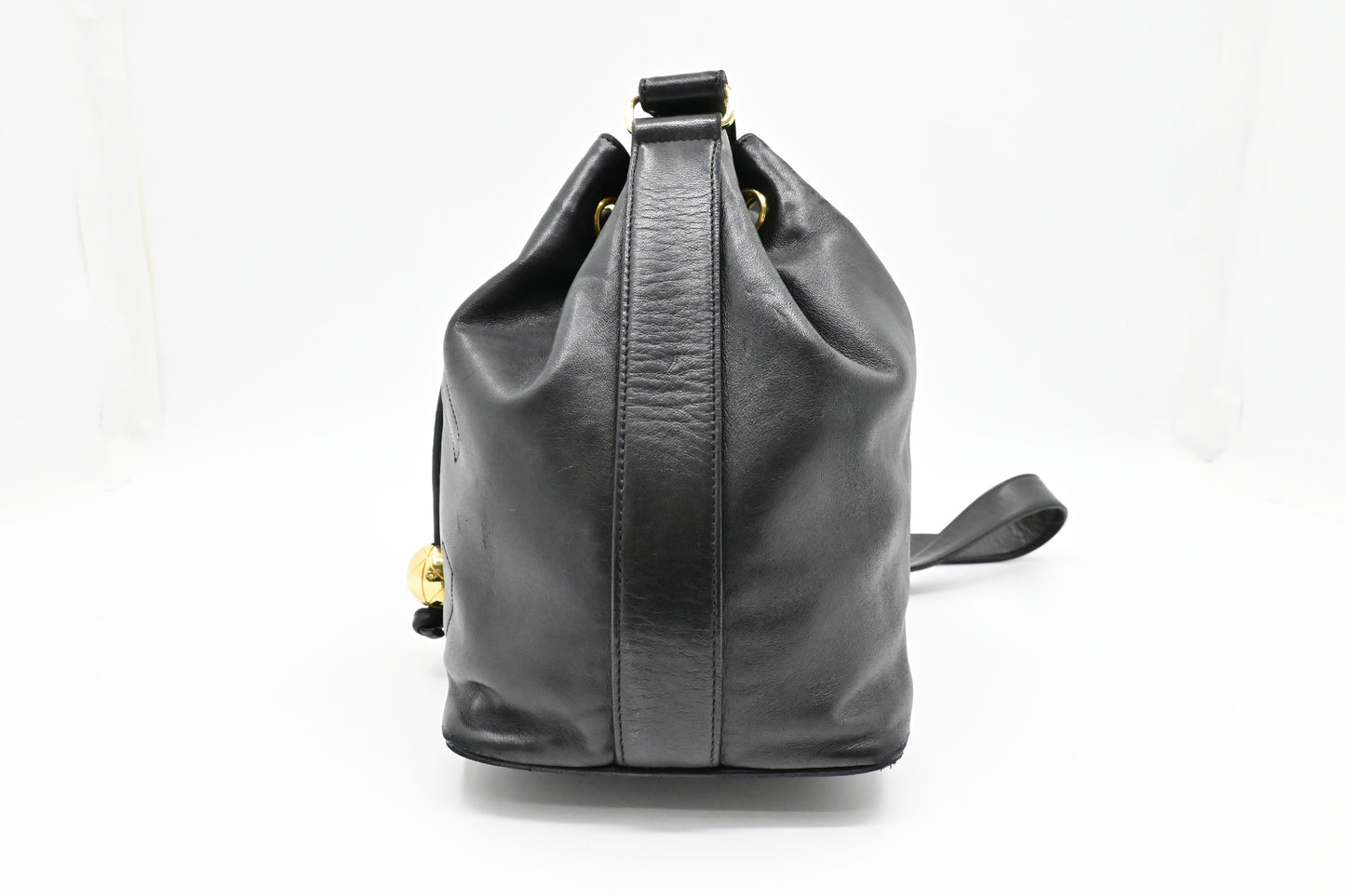 Chanel Drawstring Bucket Black Leather Jewelry