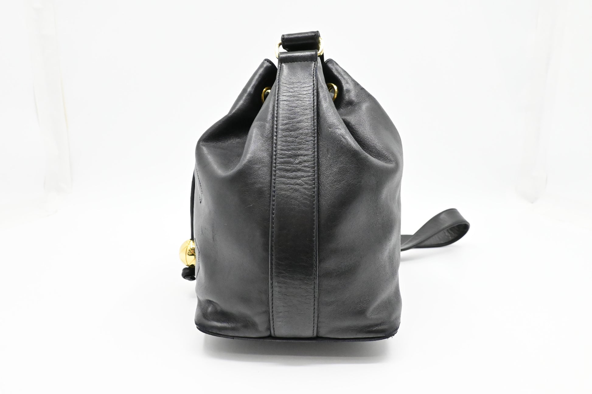 Chanel Drawstring Bucket Black Leather Jewelry