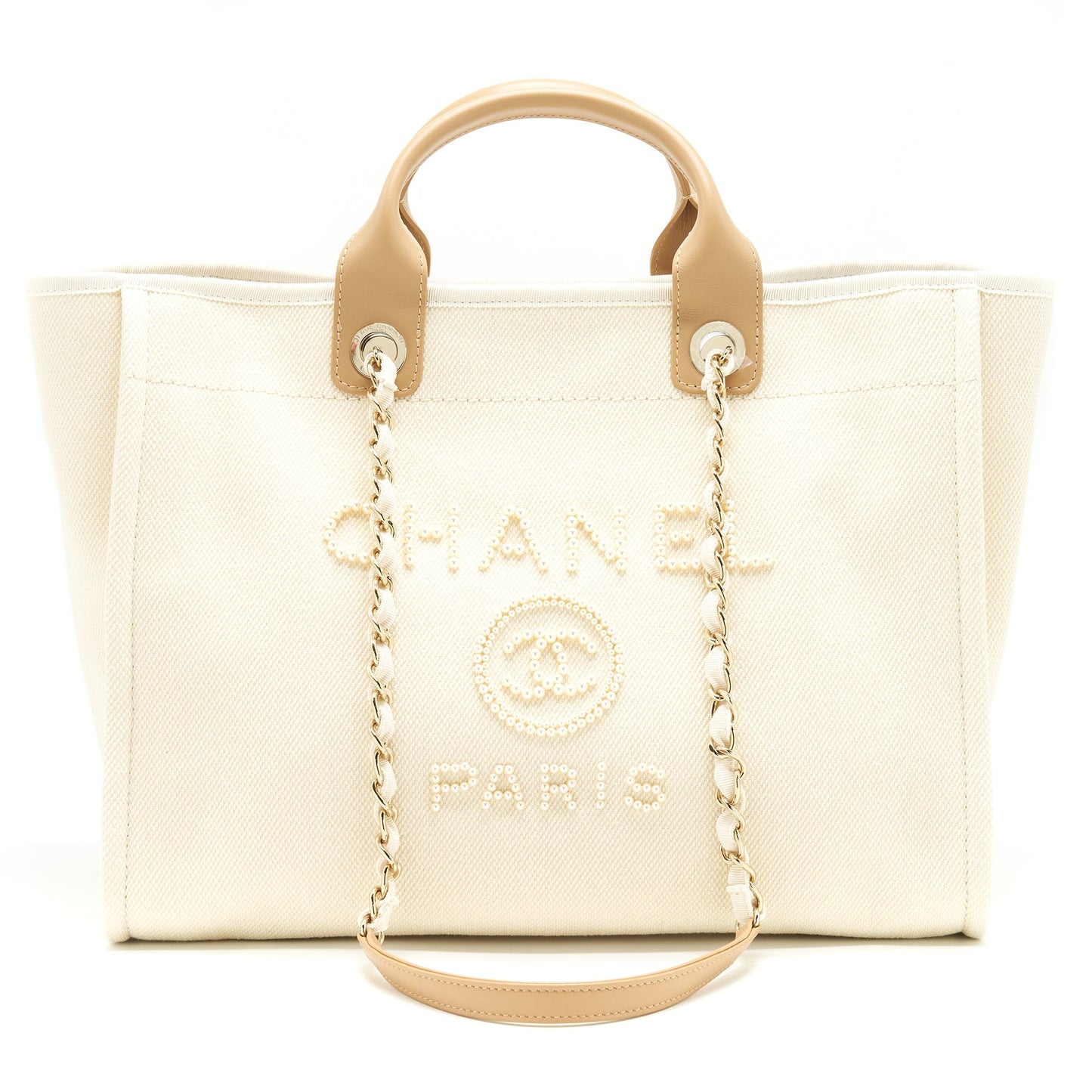 Chanel Deauville Creamy GHW White Beige Tote Bag