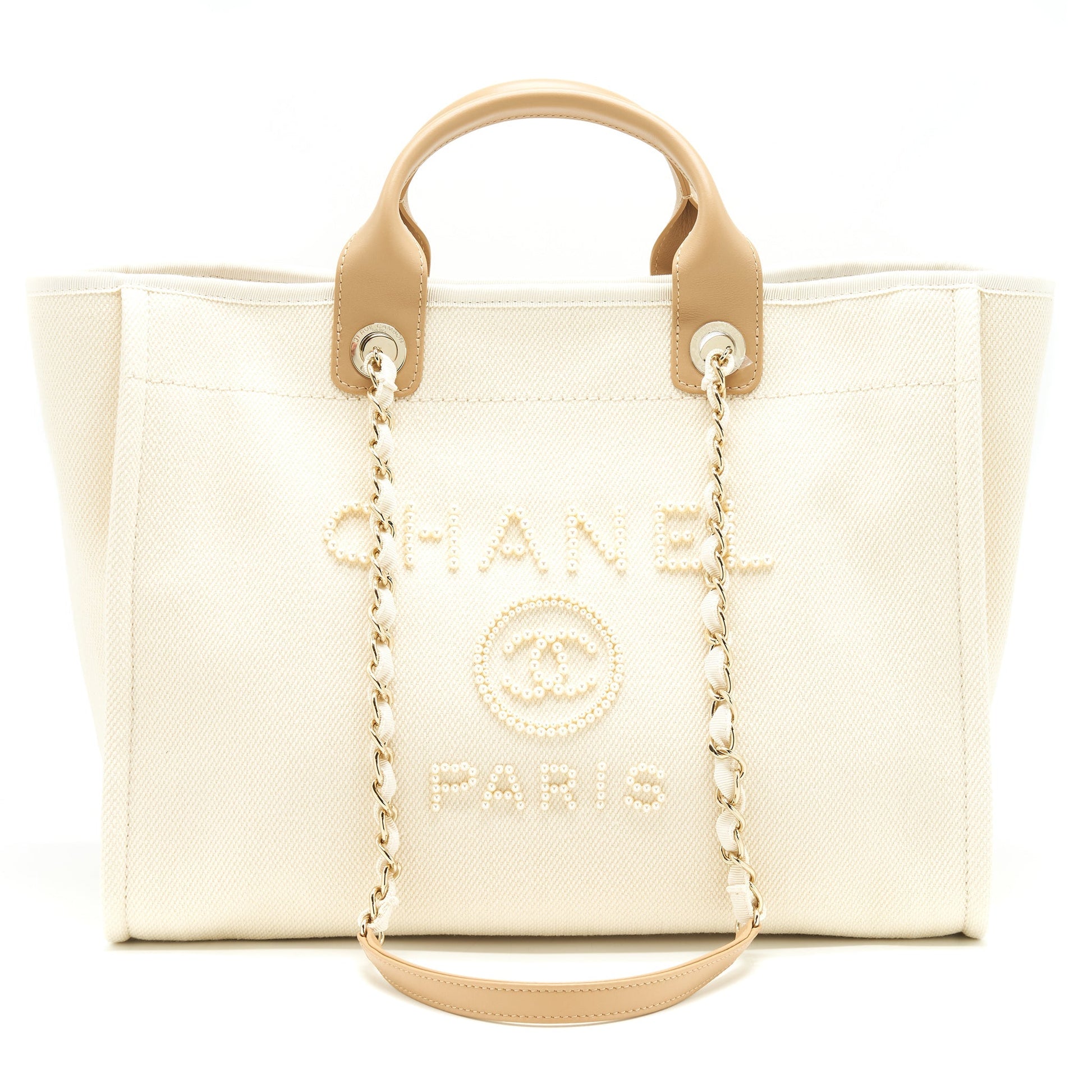 Chanel Deauville Creamy GHW White Beige Tote Bag