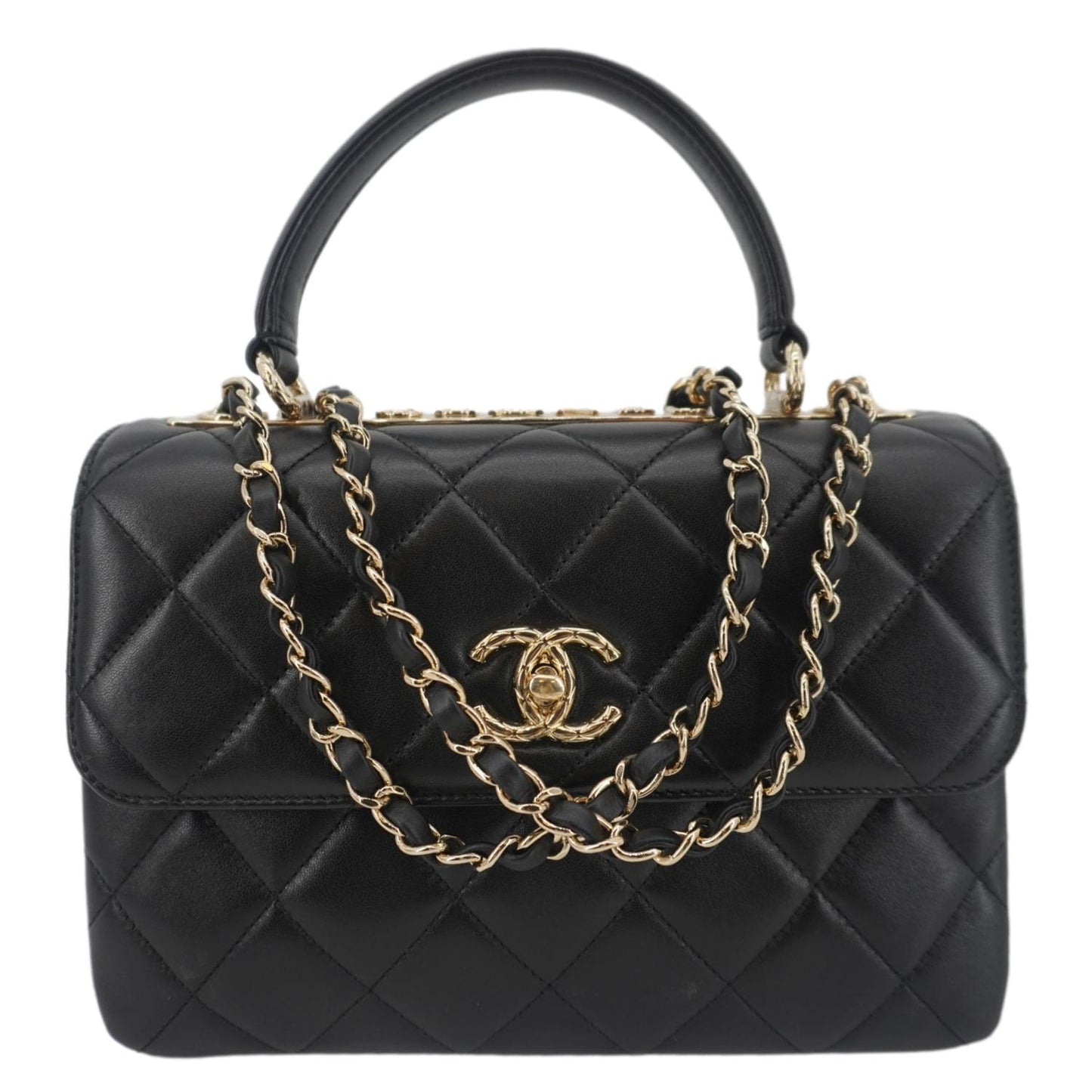 Chanel Trendy CC Flap Quilted Top Leather Black Travel Bag