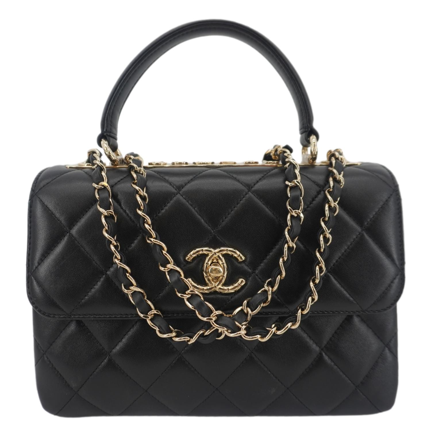 Chanel Trendy CC Flap Quilted Top Leather Black Travel Bag