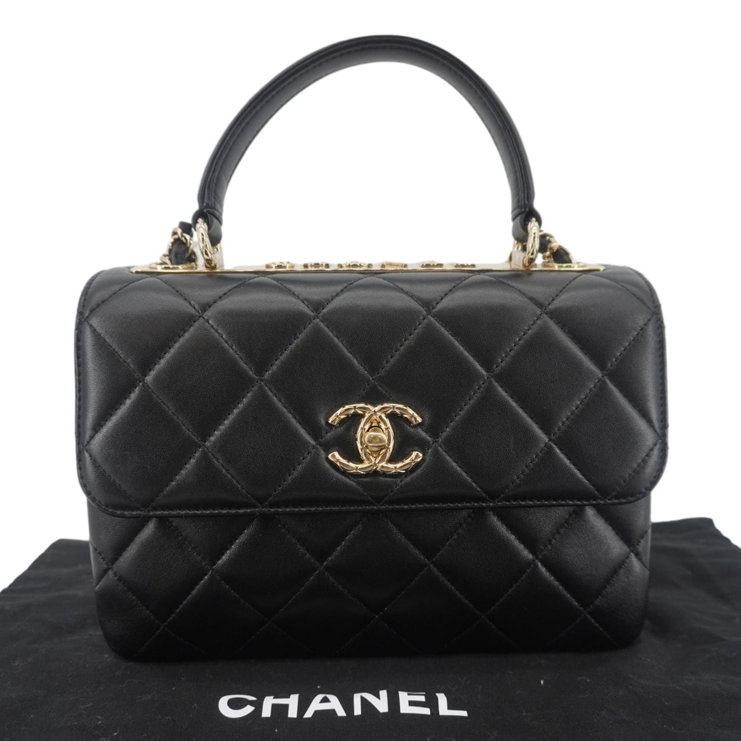 Chanel Trendy CC Flap Quilted Top Leather Black Travel Bag