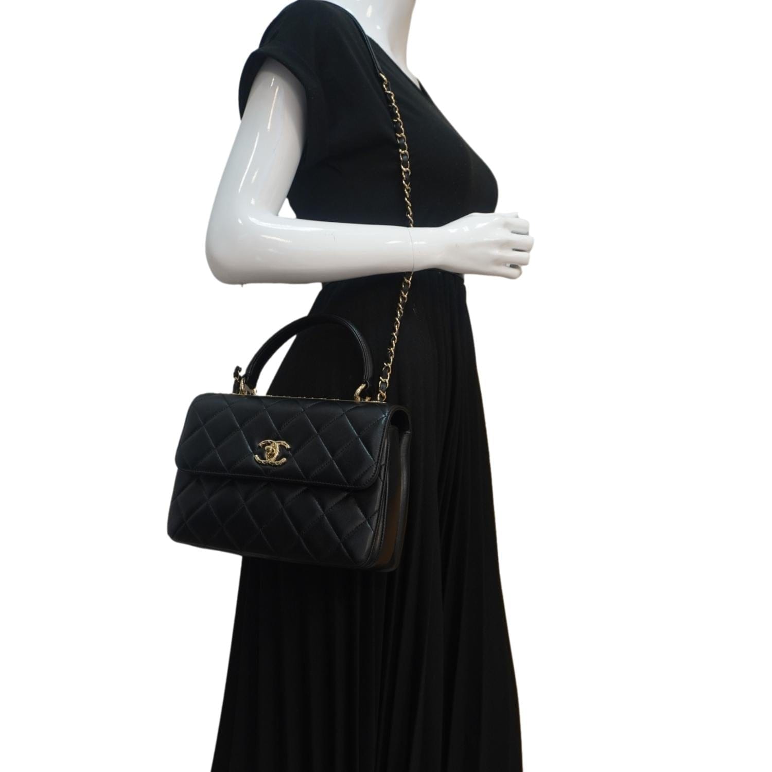 Chanel Trendy CC Flap Quilted Top Leather Black Travel Bag