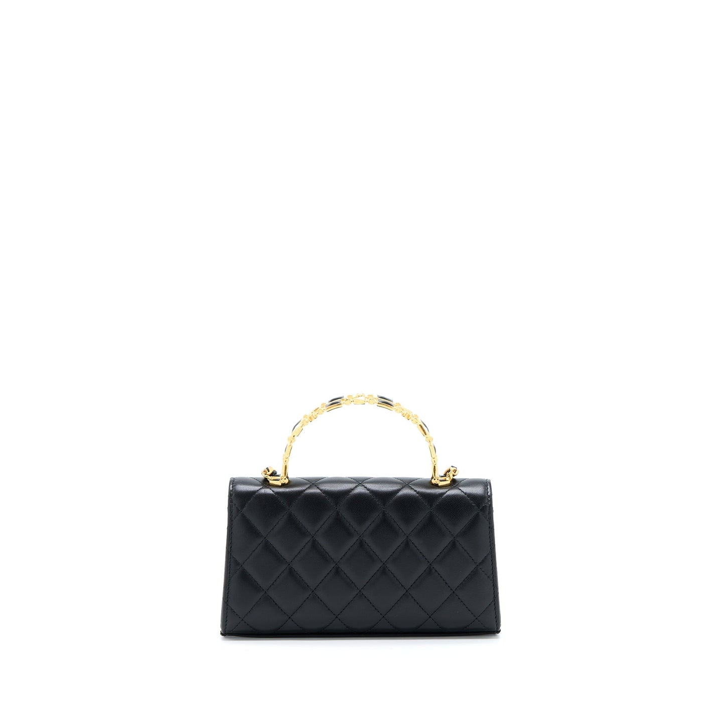 Chanel 22B Flap Enamel Top Handle Lambskin Black Shoulder Bag