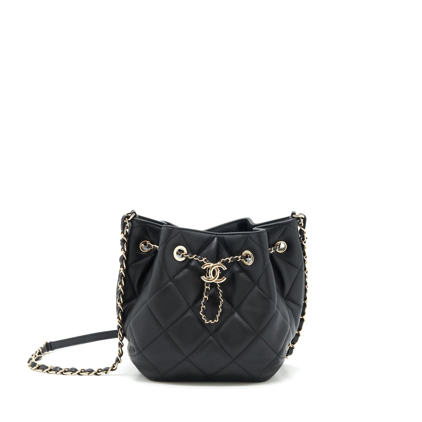 Chanel drawstring Bucket Quilted Lambskin LGHW Black Jewelry