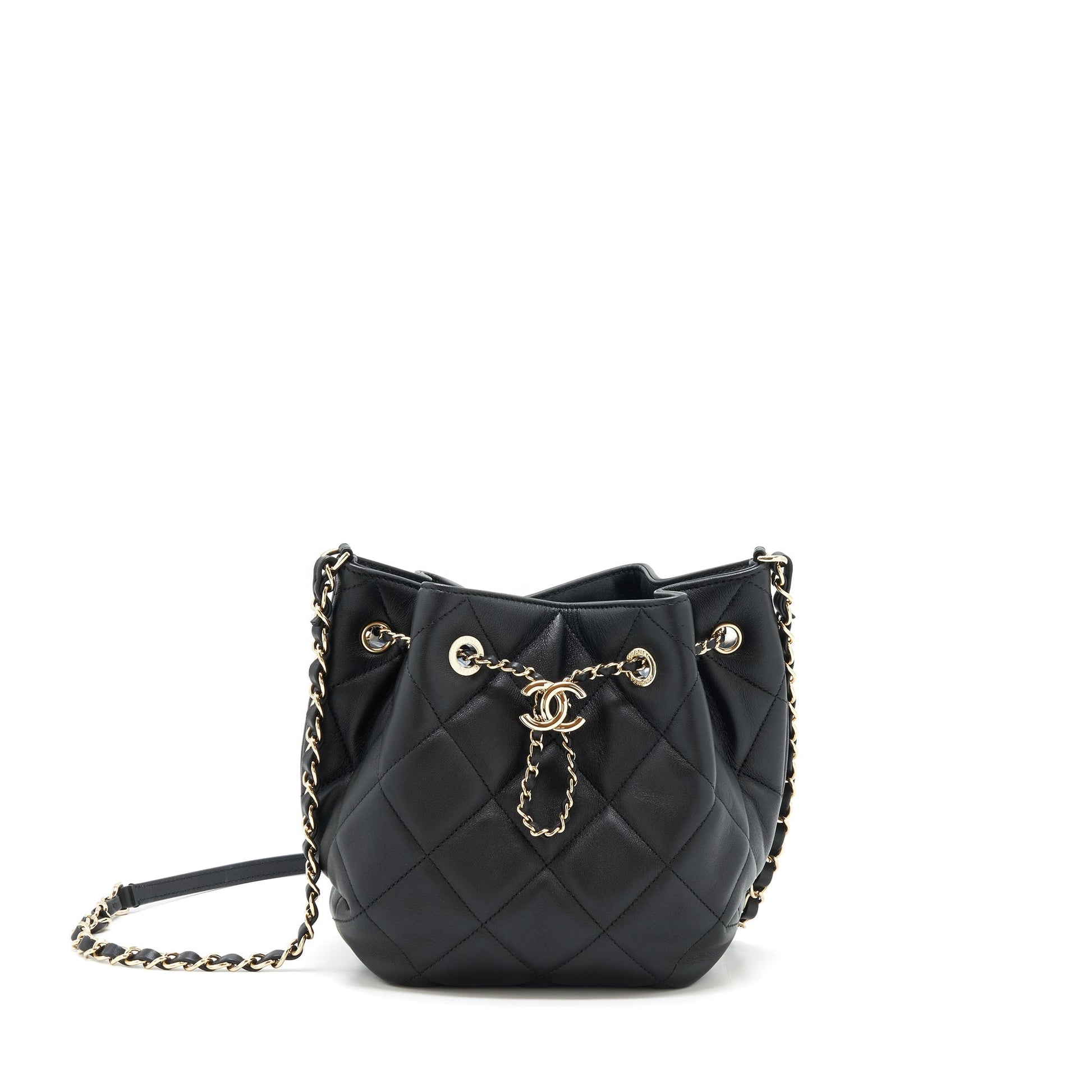 Chanel drawstring Bucket Quilted Lambskin LGHW Black Jewelry