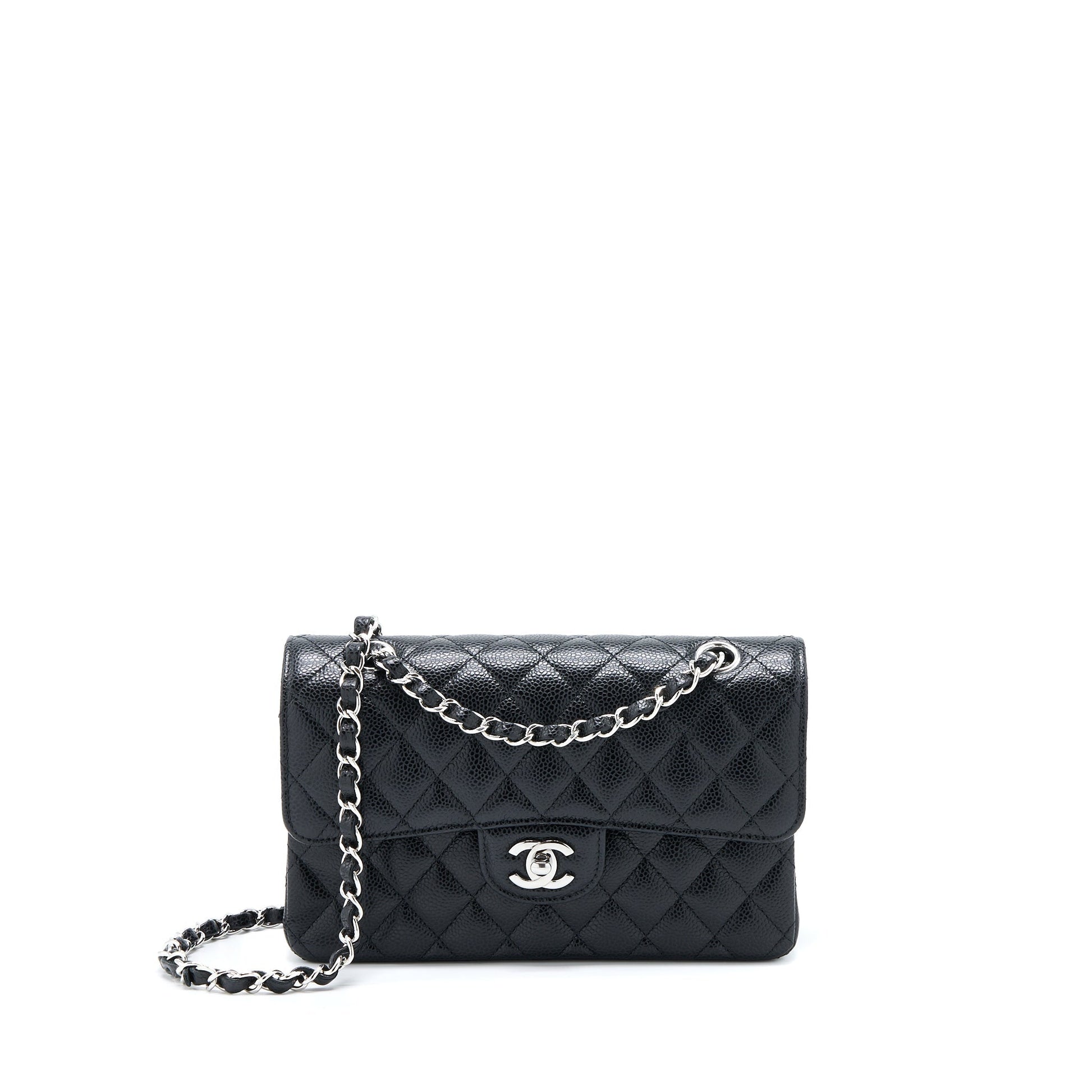 Chanel Classic Double Flap Caviar SHW Microchip Black Small Shoulder Bag Black Shwmicrochip