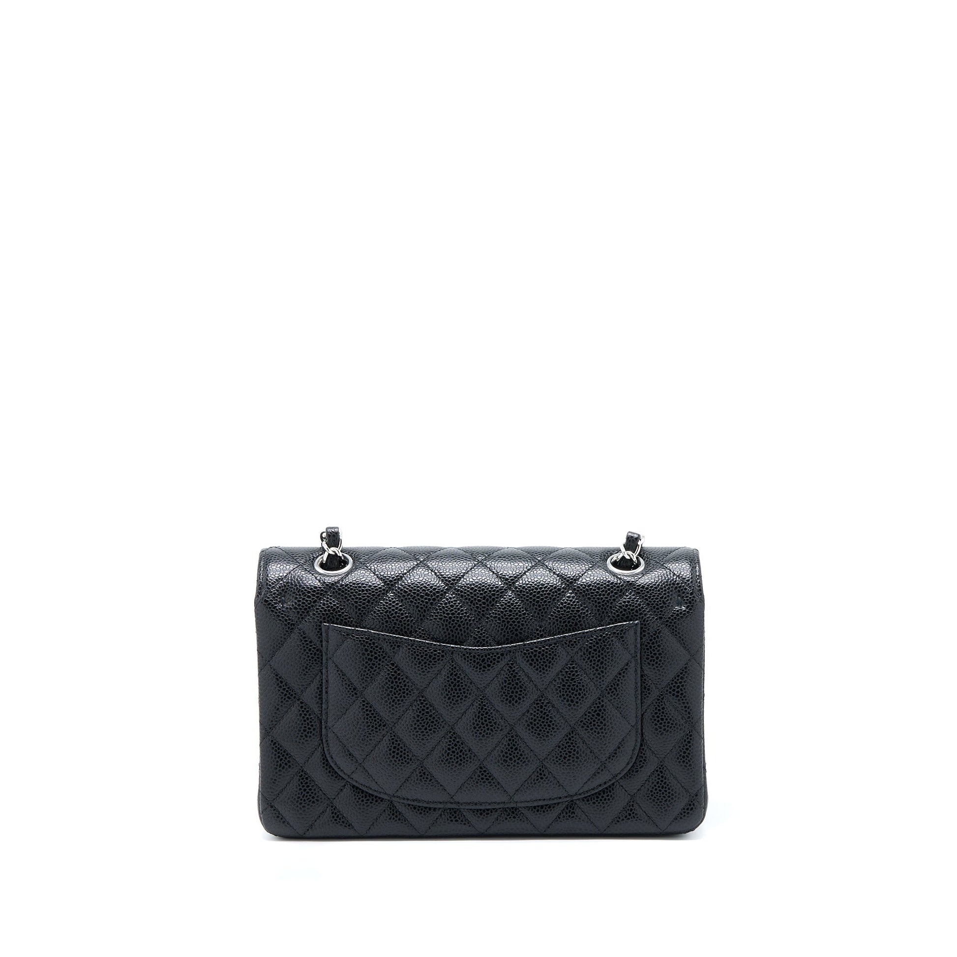 Chanel Classic Double Flap Caviar SHW Microchip Black Small Shoulder Bag Black Shwmicrochip