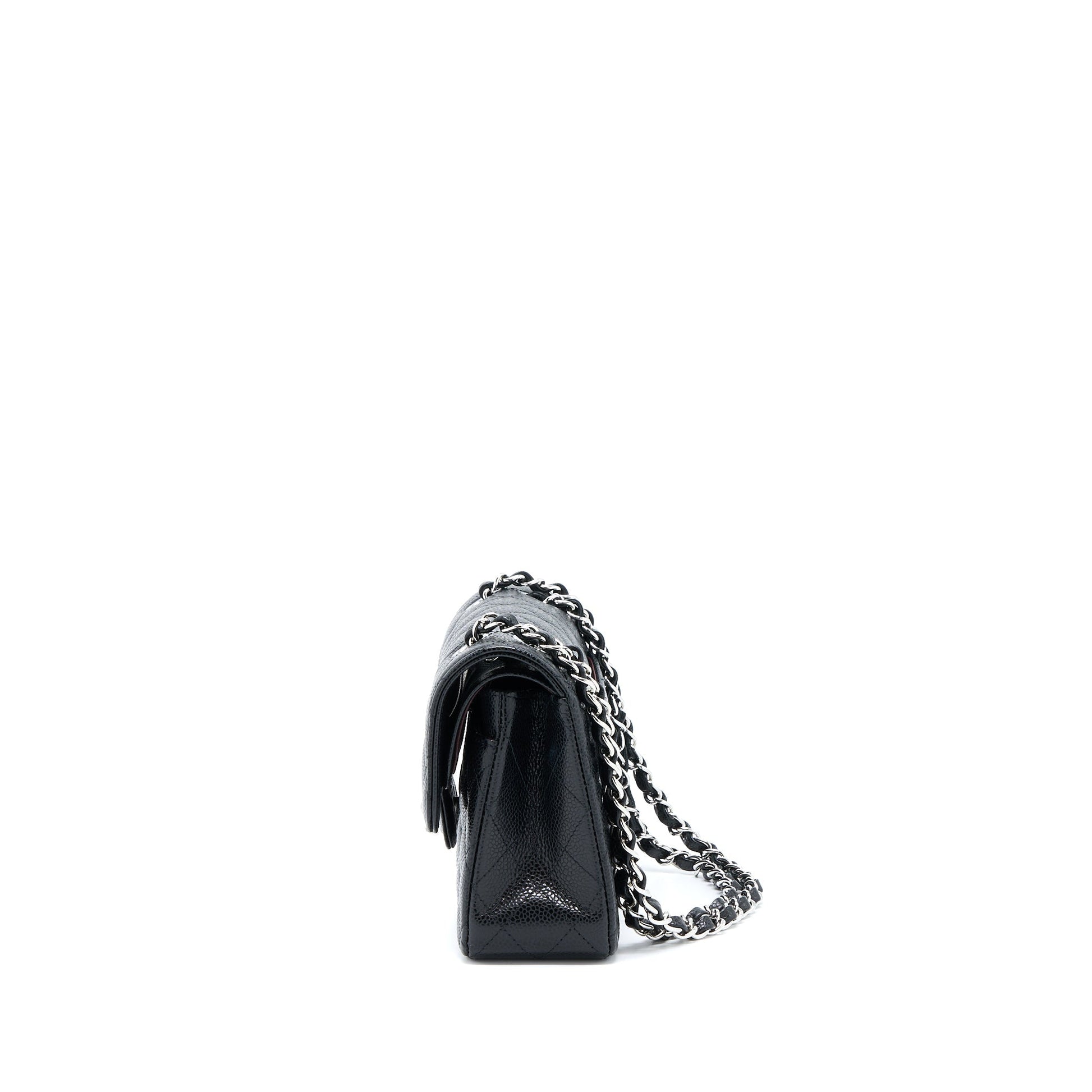 Chanel Classic Double Flap Caviar SHW Microchip Black Small Shoulder Bag Black Shwmicrochip
