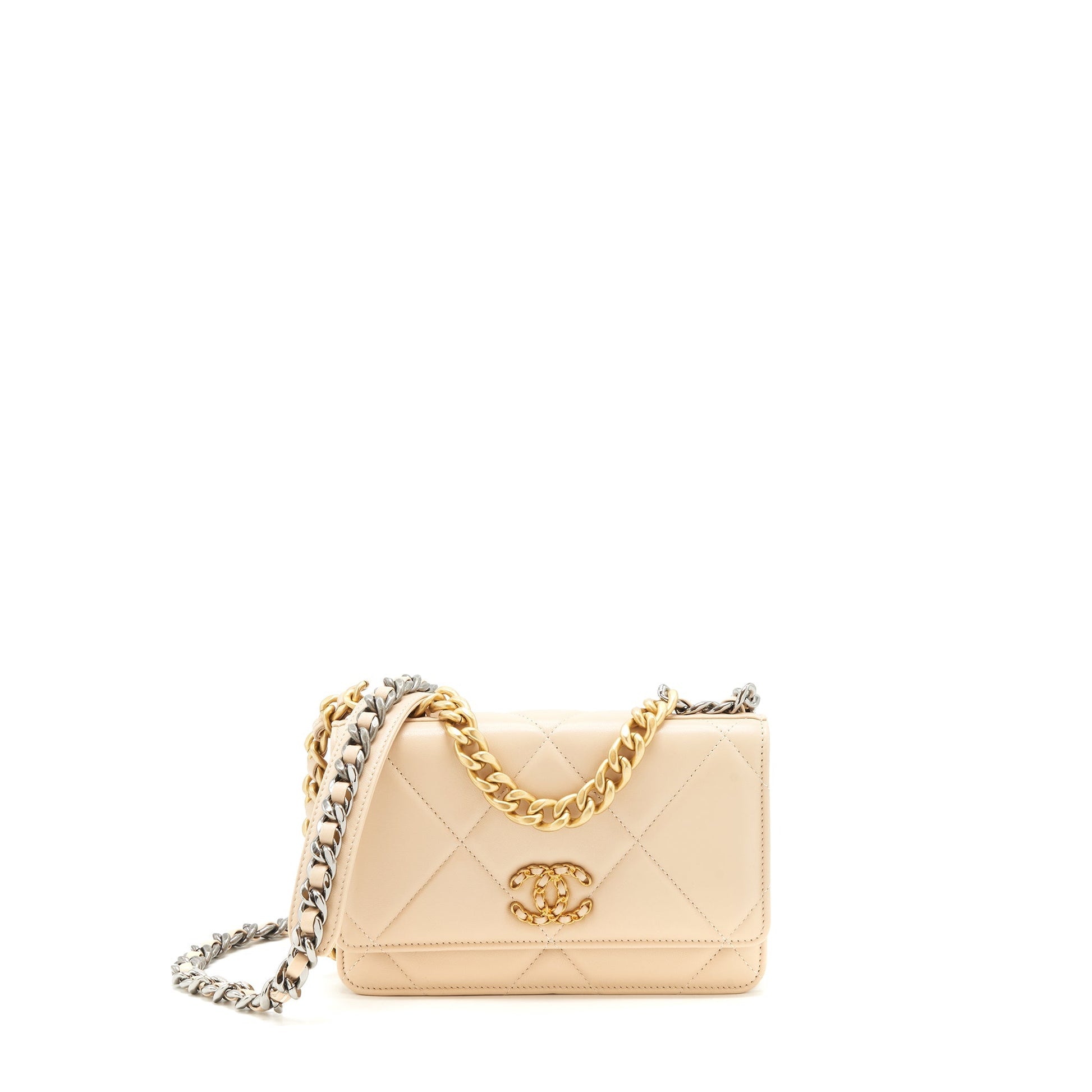 Chanel 19 on lambskin GHW Beige Wallet Case