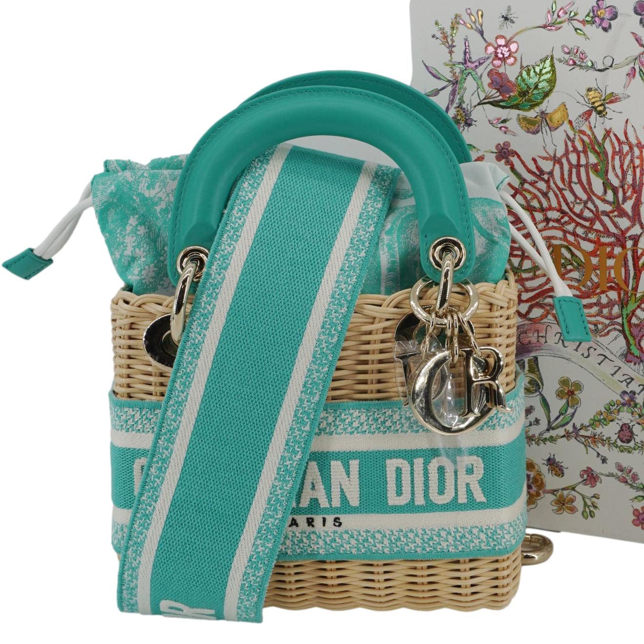 Dior Lady Wicker Oblique Shoulder Bag Green Mini