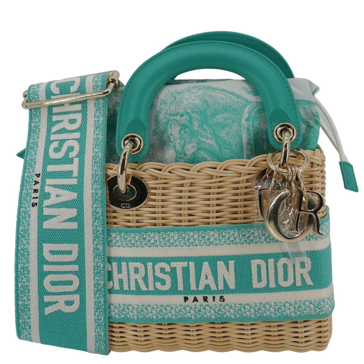 Dior Lady Oblique Shoulder Bag Wicker Green Mini