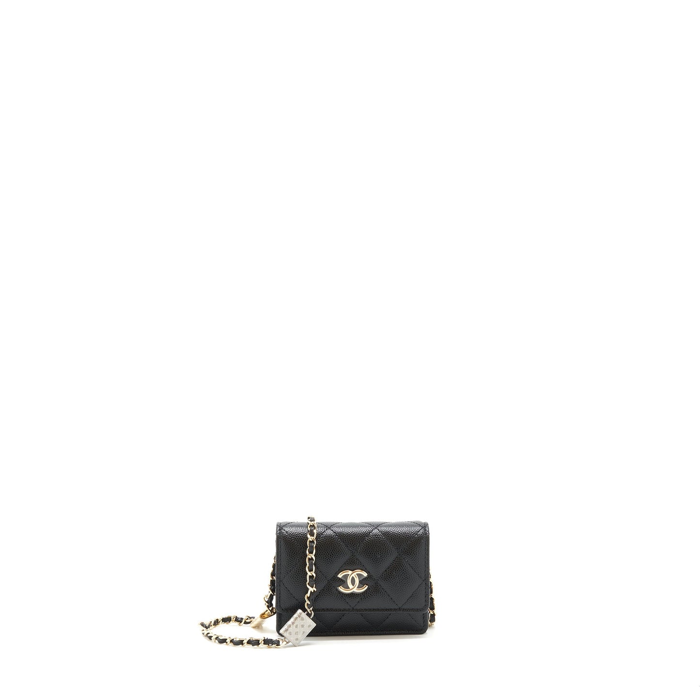Chanel Caviar Card Holer charm LGHW Black Key Chain