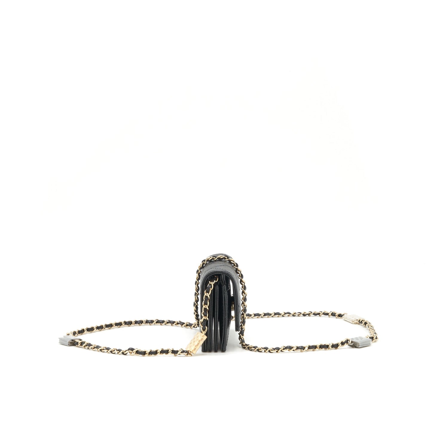 Chanel Caviar Card Holer charm LGHW Black Key Chain