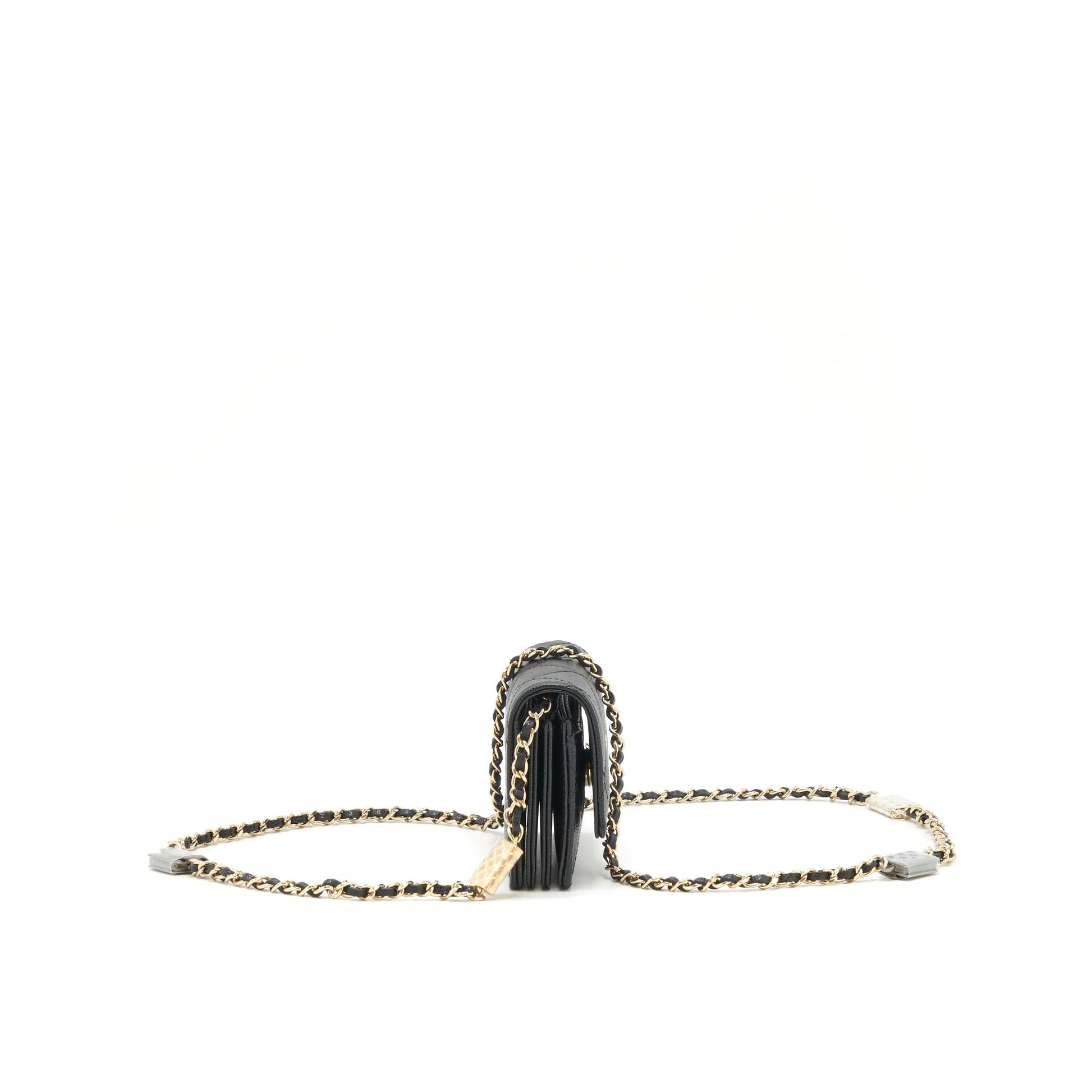 Chanel Caviar Card Holer charm LGHW Black Key Chain