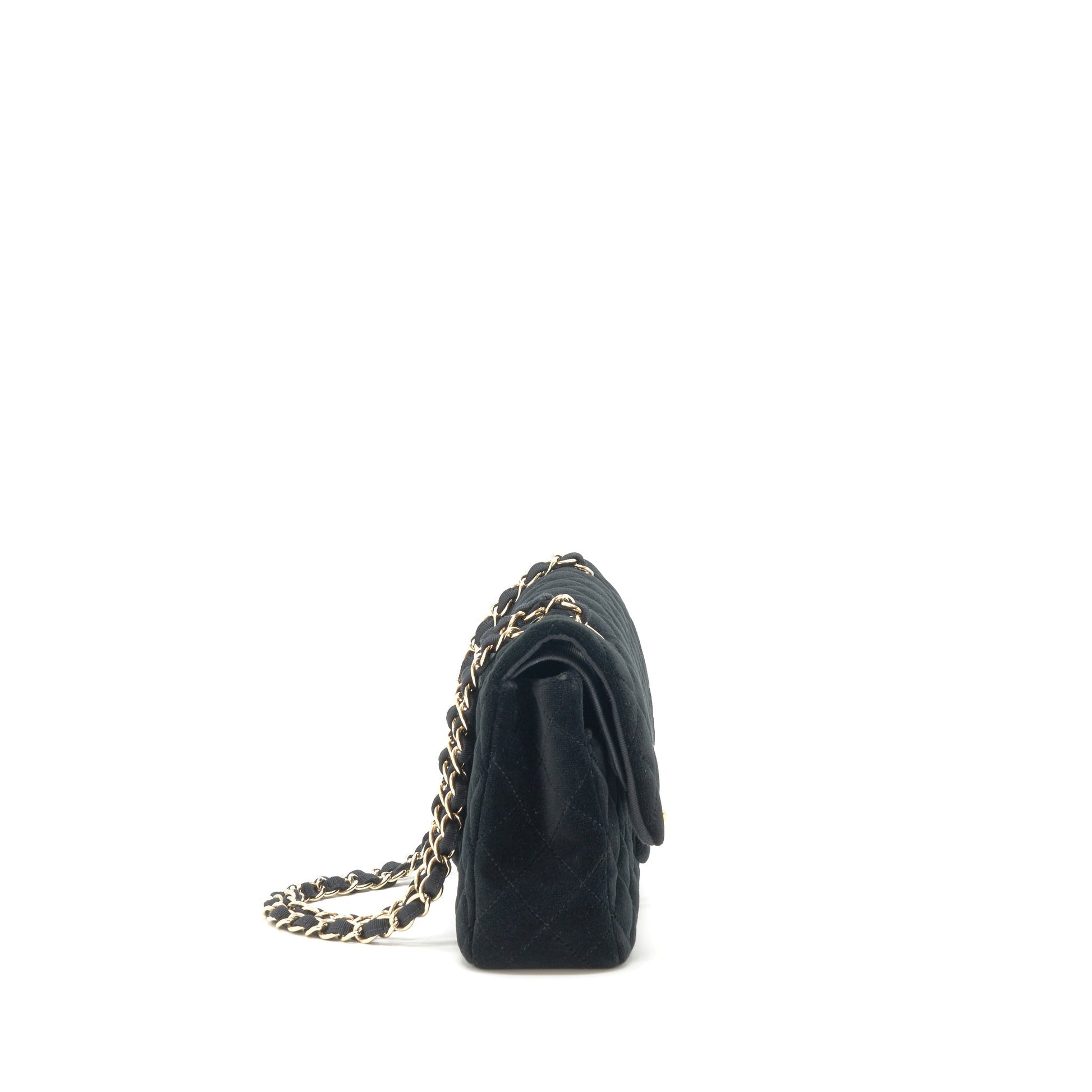 Chanel Velvet Classic Double Flap Velvet LGHW Black Shoulder Bag