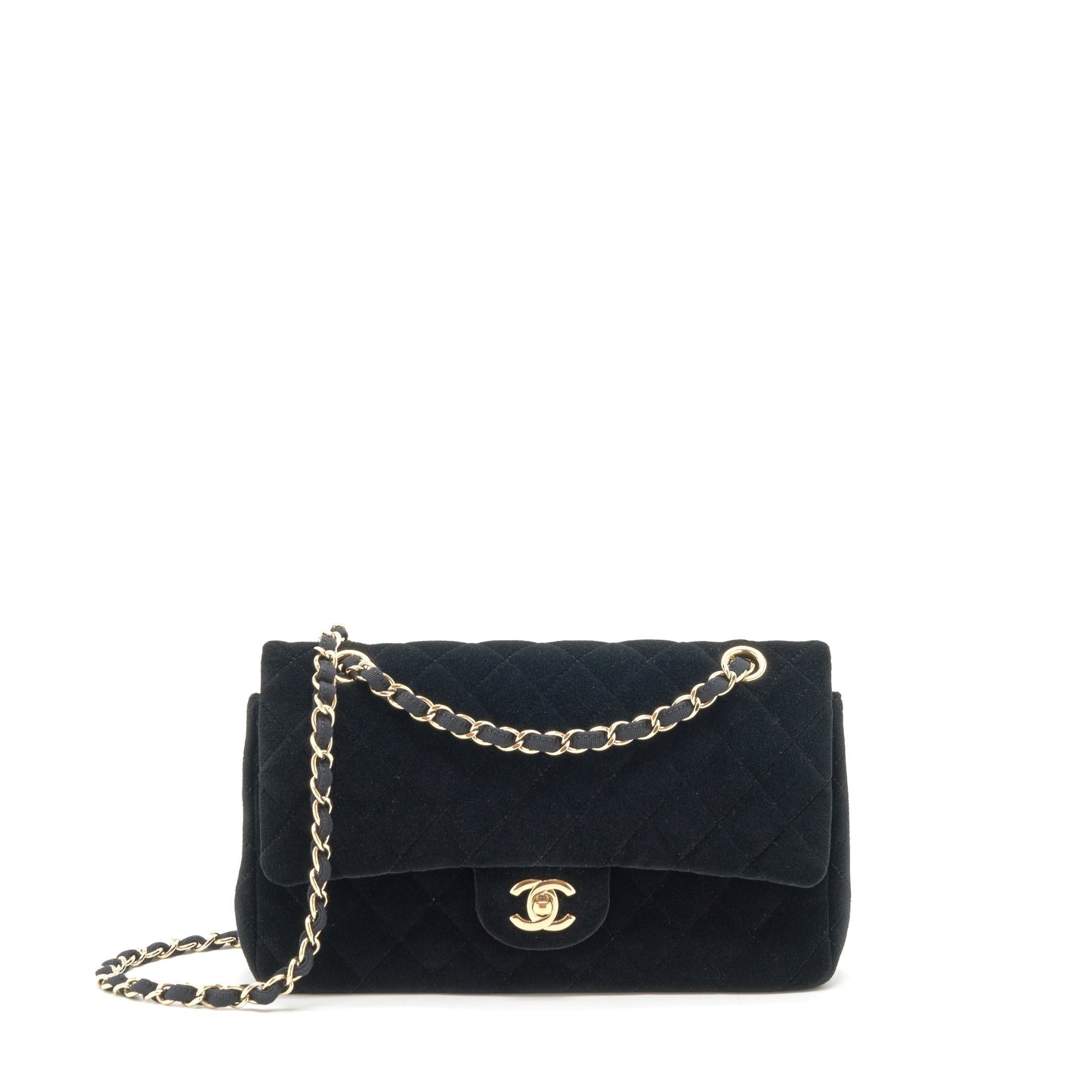 Chanel Velvet Classic Double Flap Velvet LGHW Black Shoulder Bag
