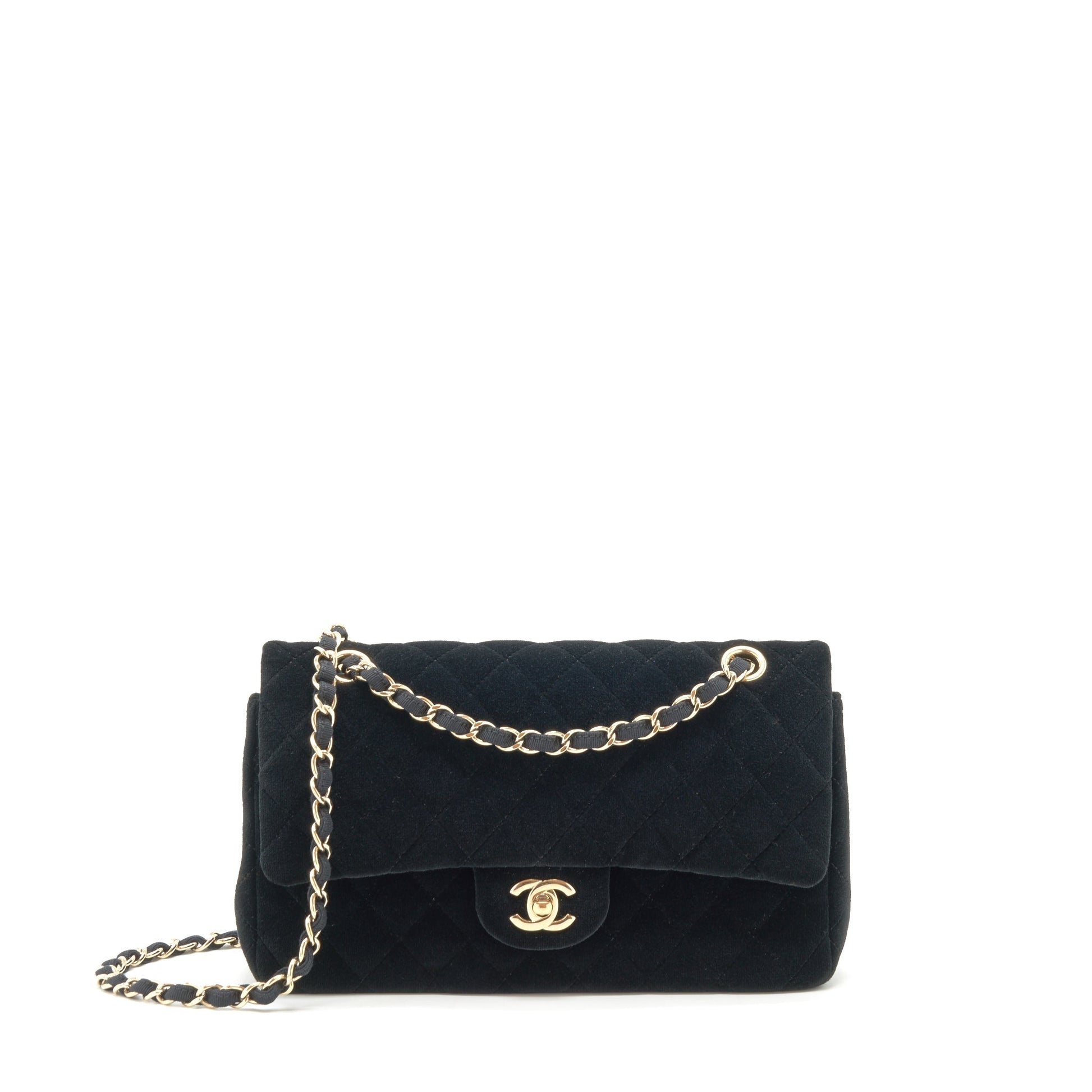 Chanel Velvet Classic Double Flap Velvet LGHW Black Shoulder Bag