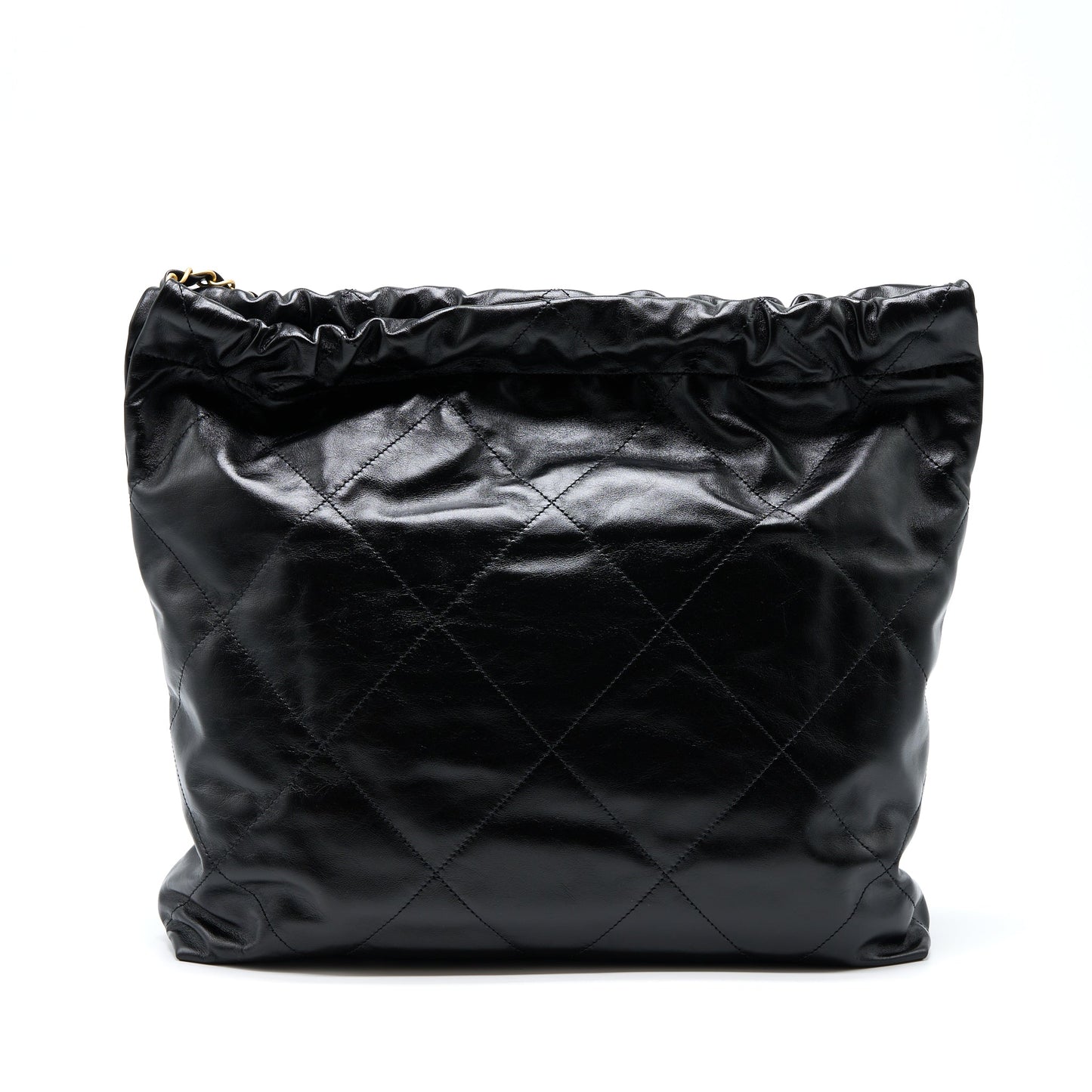 Chanel 22 Shiny Calfskin Letter GHW Microchip Black Gold Handbag