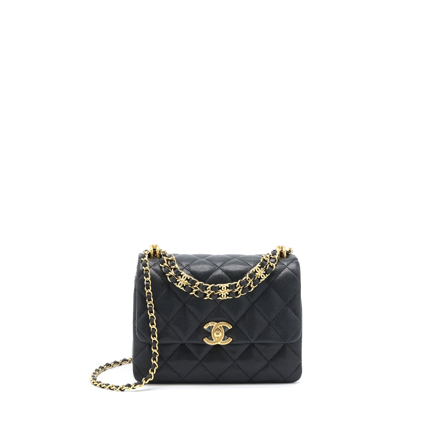 Chanel 22K Coco Flap Grained Calfskin GHW Black Shoulder Bag Black Ghwmicrochip
