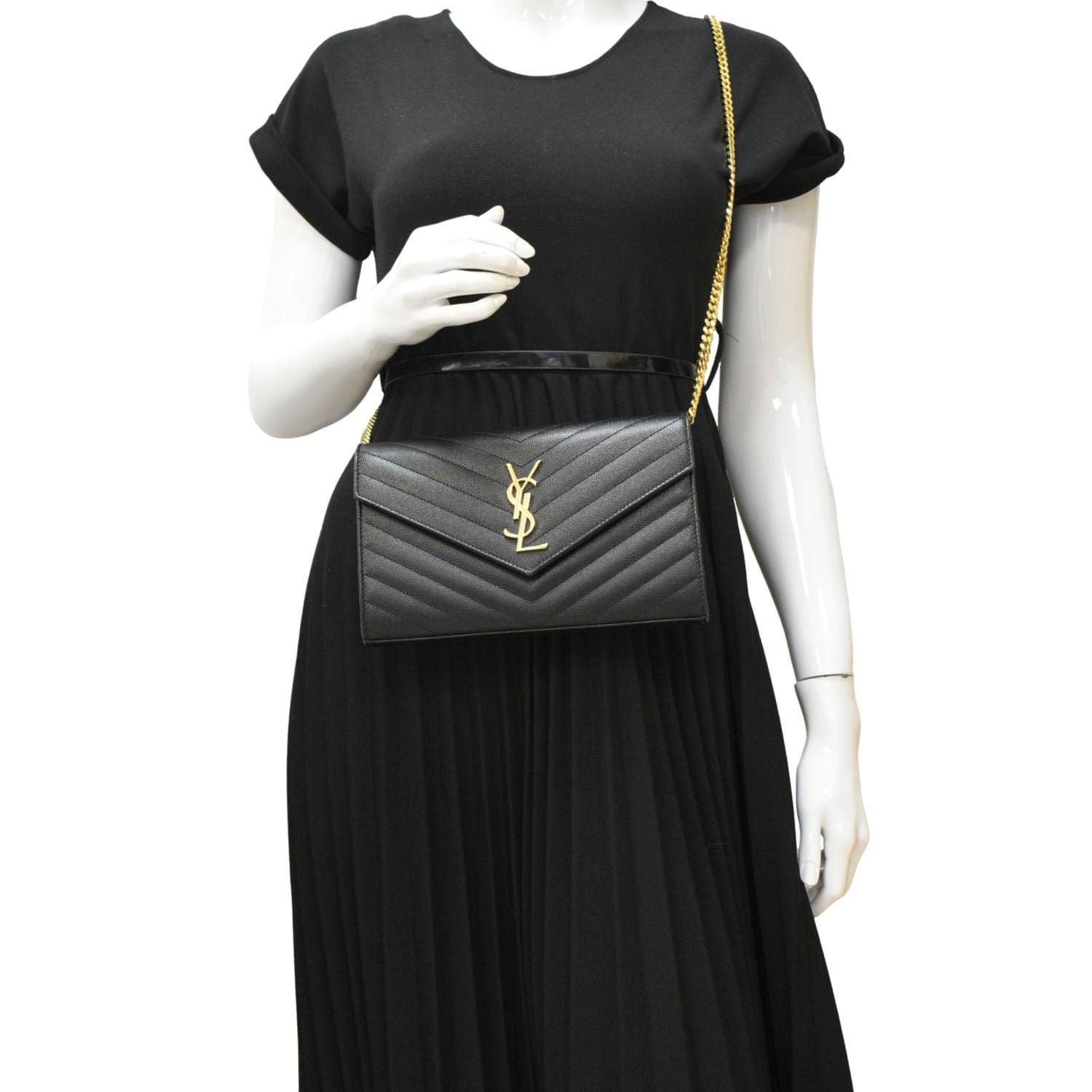 YSL Saint Laurent Yves Cassandre Wallet Crossbody Bag Leather Black Chain