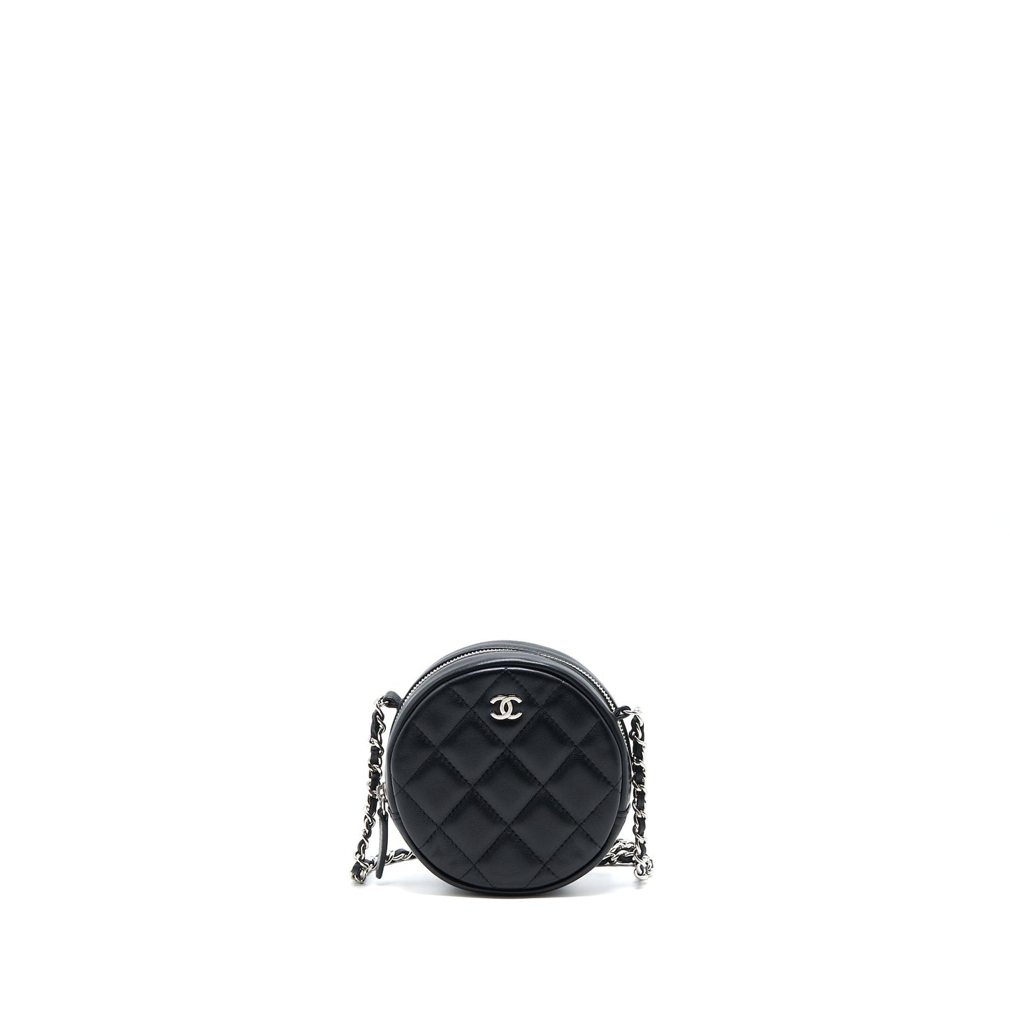 Chanel Round Lambskin SHW Black Clutch Bag