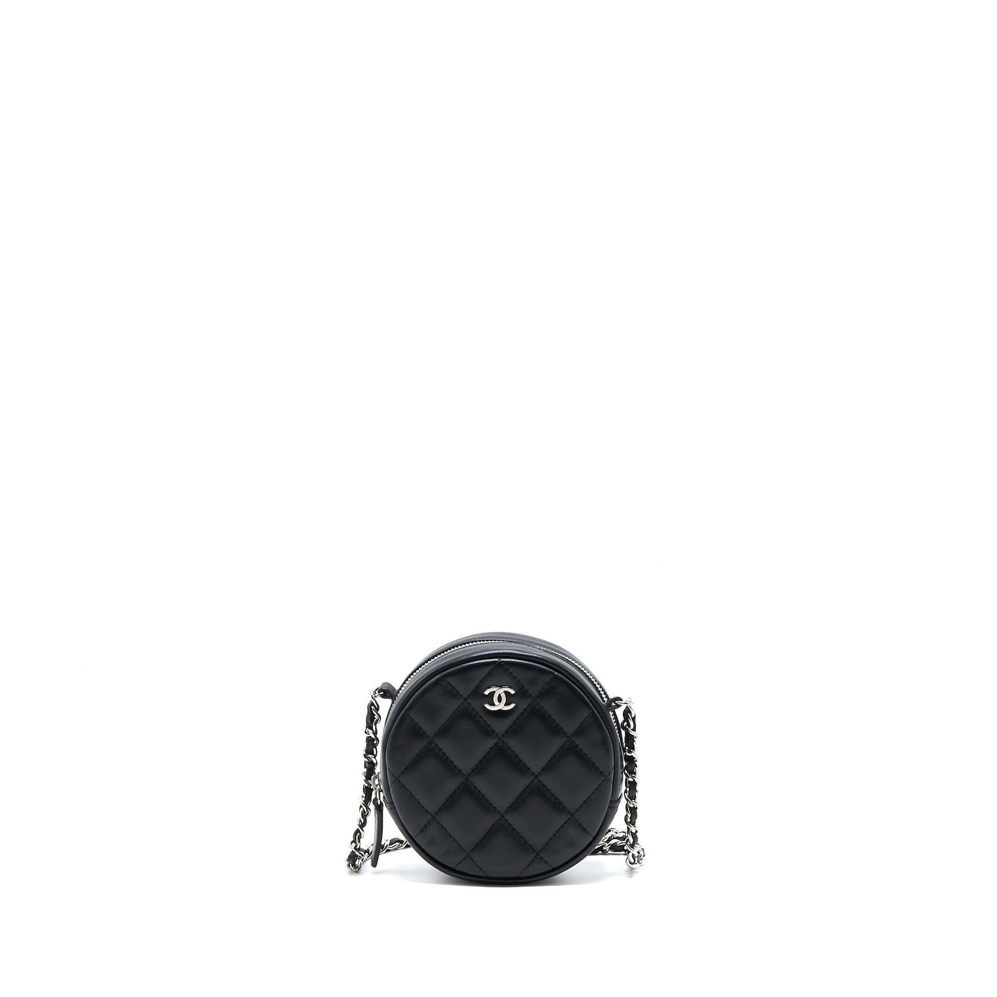 Chanel Round Lambskin SHW Black Clutch Bag