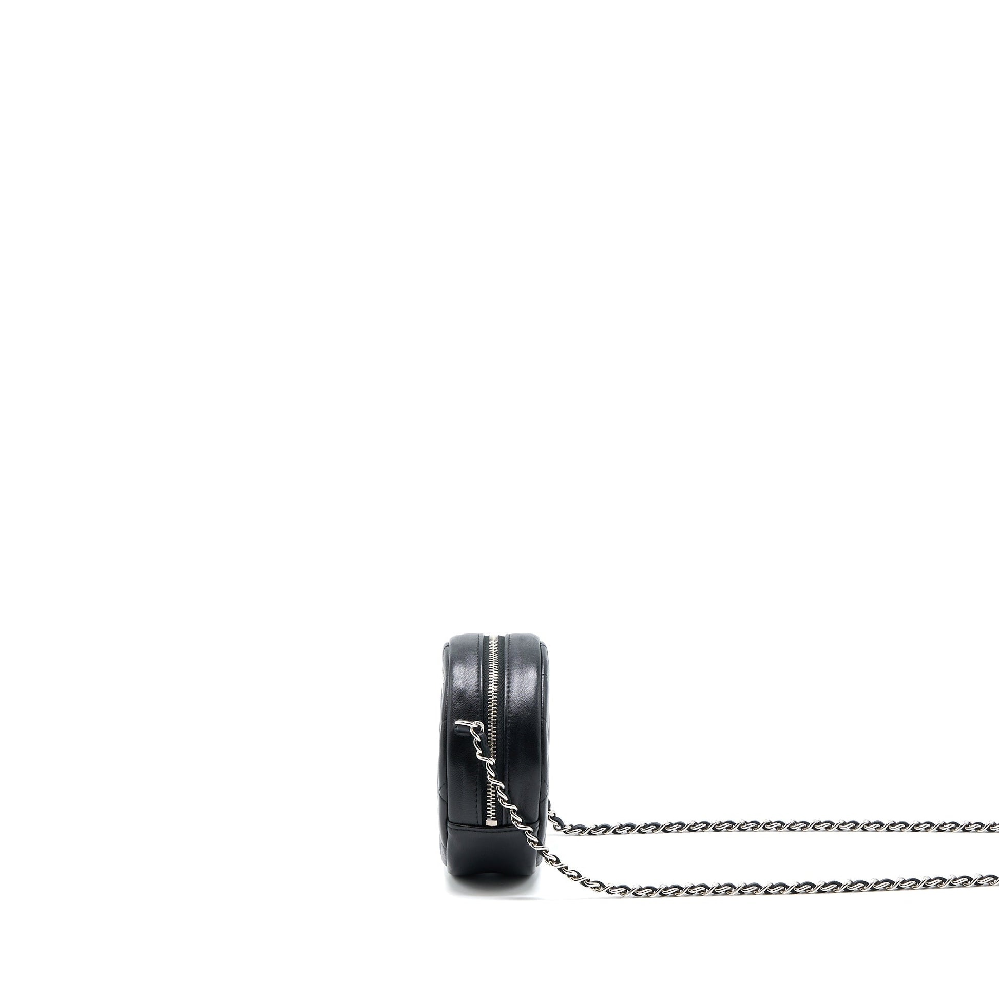 Chanel Round Lambskin SHW Black Clutch Bag