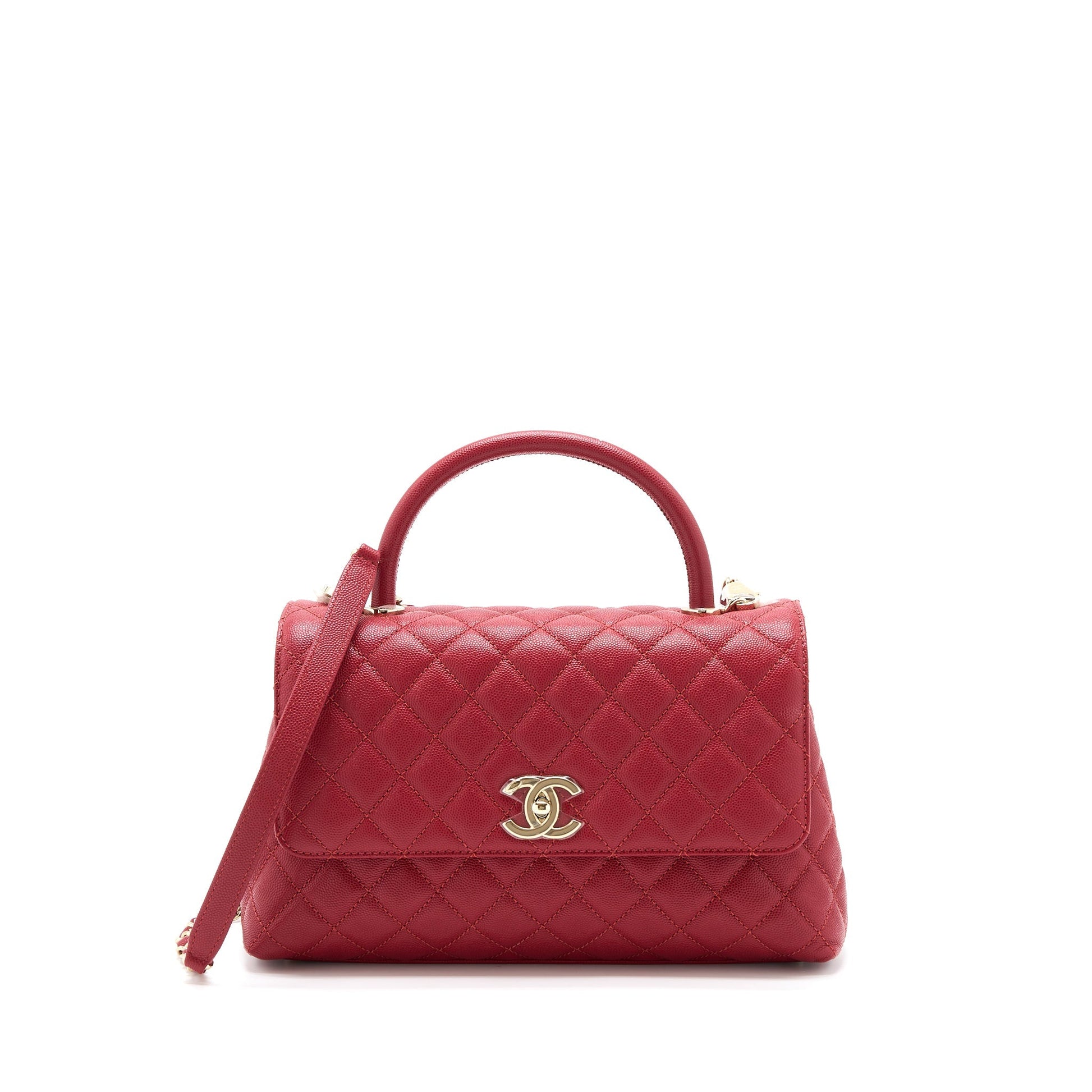 Chanel Coco Handle Caviar LGHW Microchip Red Handbag