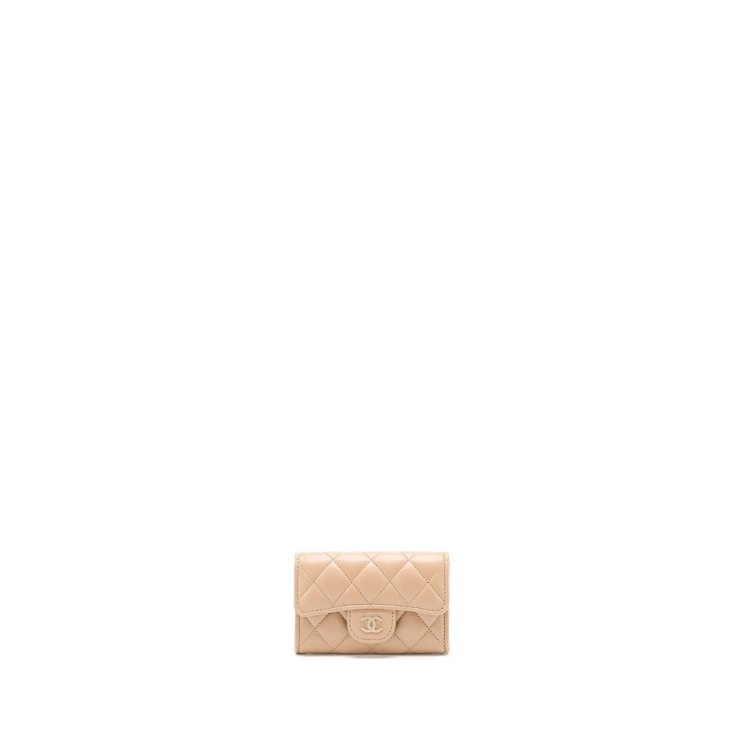 Chanel Classic Flap Card Holder Lambskin LGHW Beige Wallet Case
