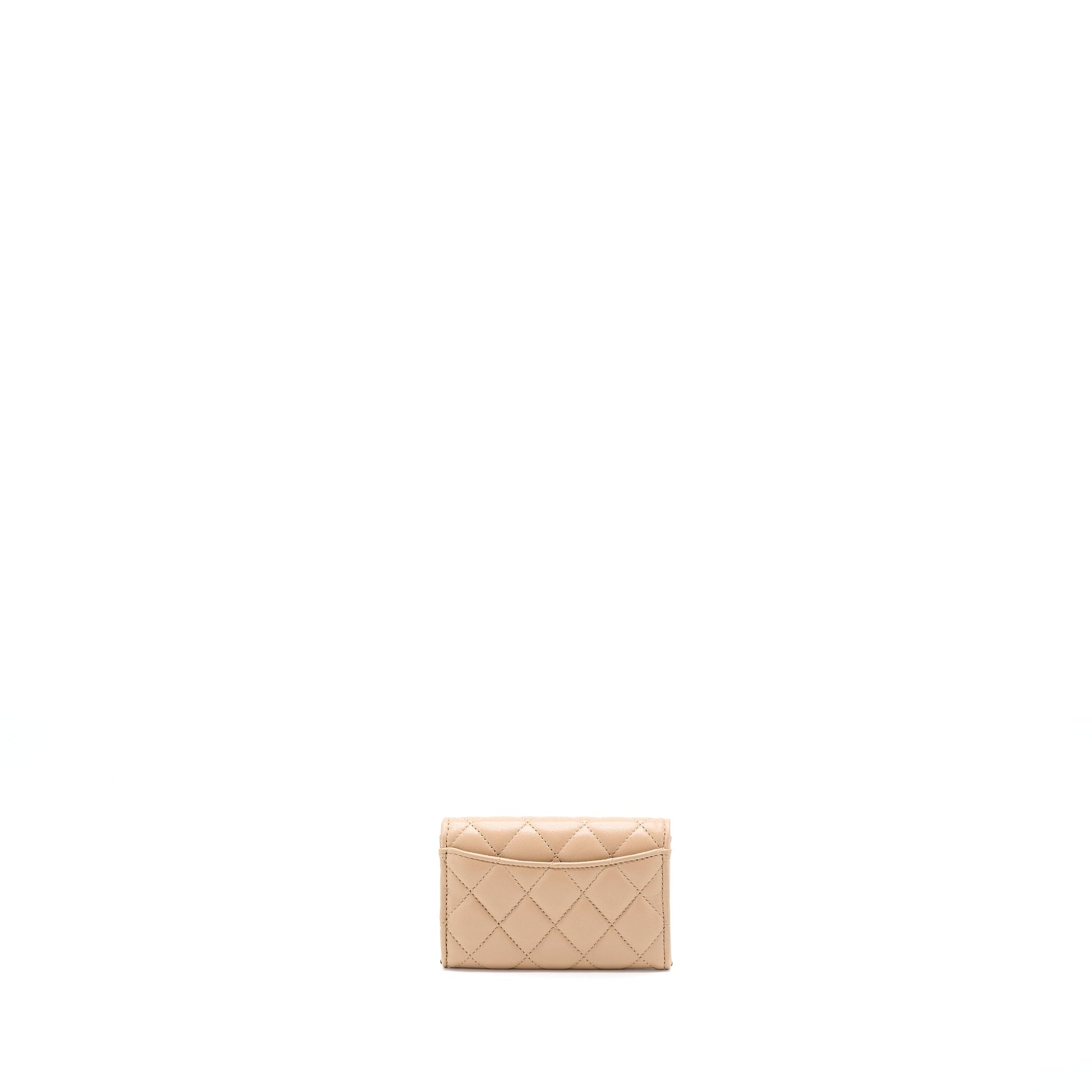 Chanel Classic Flap Card Holder Lambskin LGHW Beige Wallet Case
