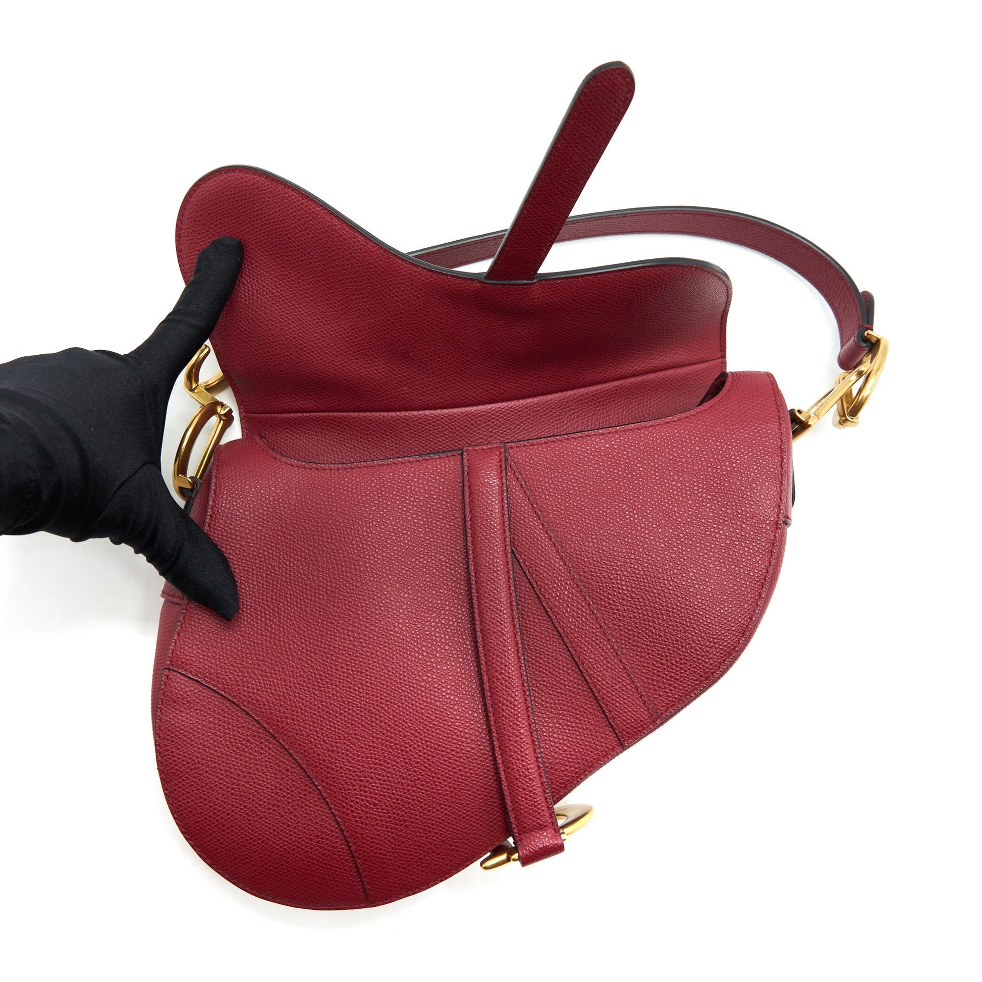 Dior Saddle Purse Grained Calfskin Dark Handbag Red Medium Travel Bag