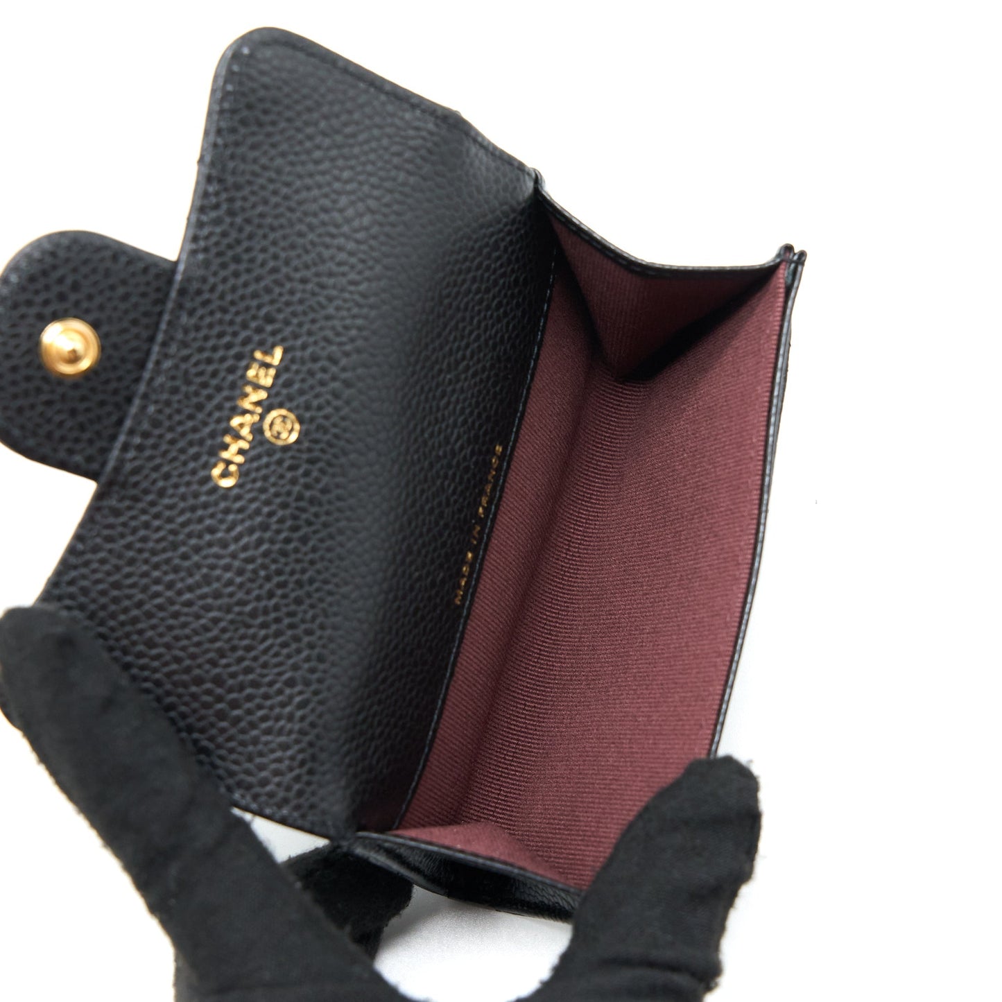 Chanel Classic Quilted Flap Card Holder Caviar Black Wallet Case Microchip 1