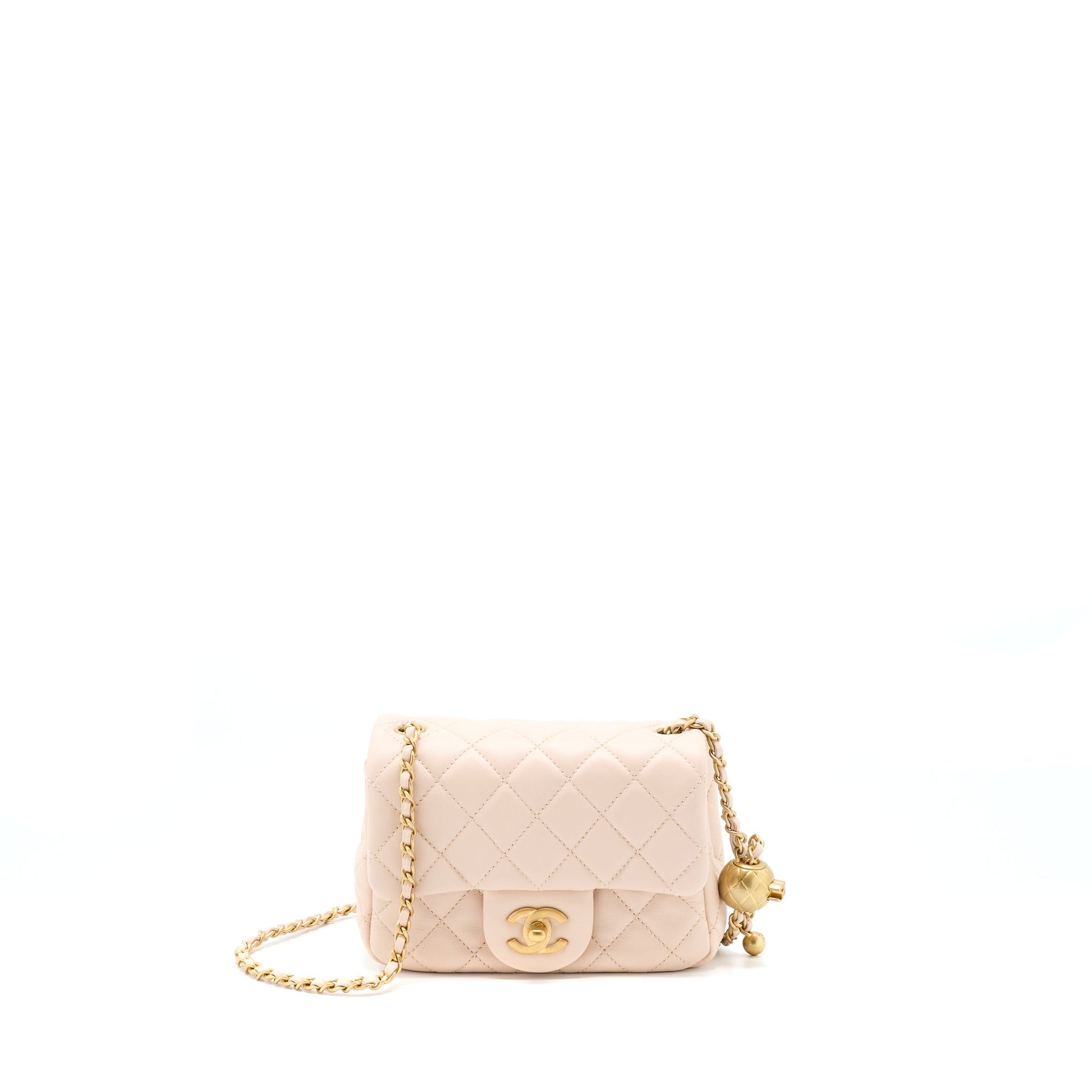 Chanel 22C Pearl Crush Square Flap Lambskin Beige Shoulder Bag Beige Ghw